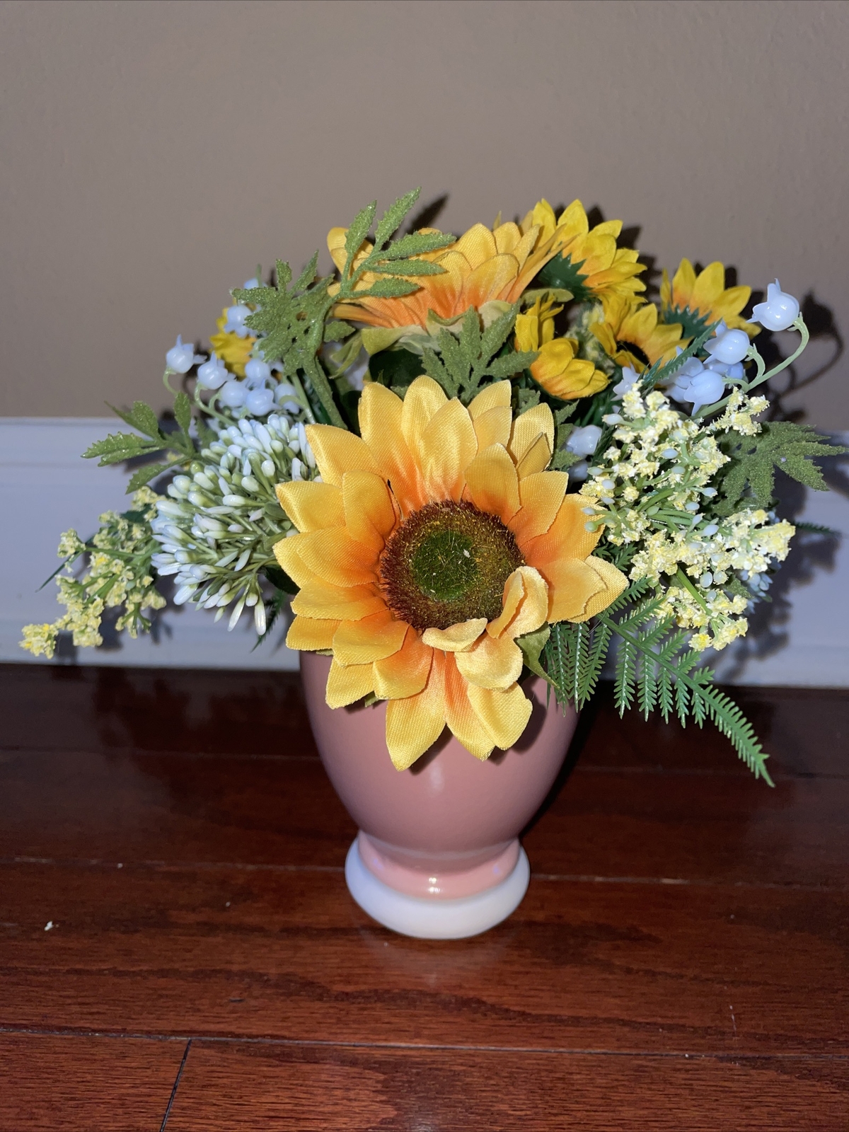 Small Silk Sunflower Boquet Pink Vase Flower Arrangement Centerpiece Fun