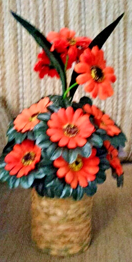 Artificial Orange Silk Mini Flower Pot Fake False Home Outdoor Memorial Decor