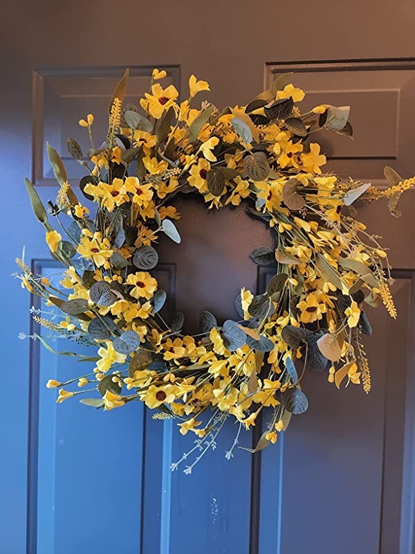 20″ Artificial Yellow Daisy Wreath Spring Summer Wreath for Outdoor Decoration