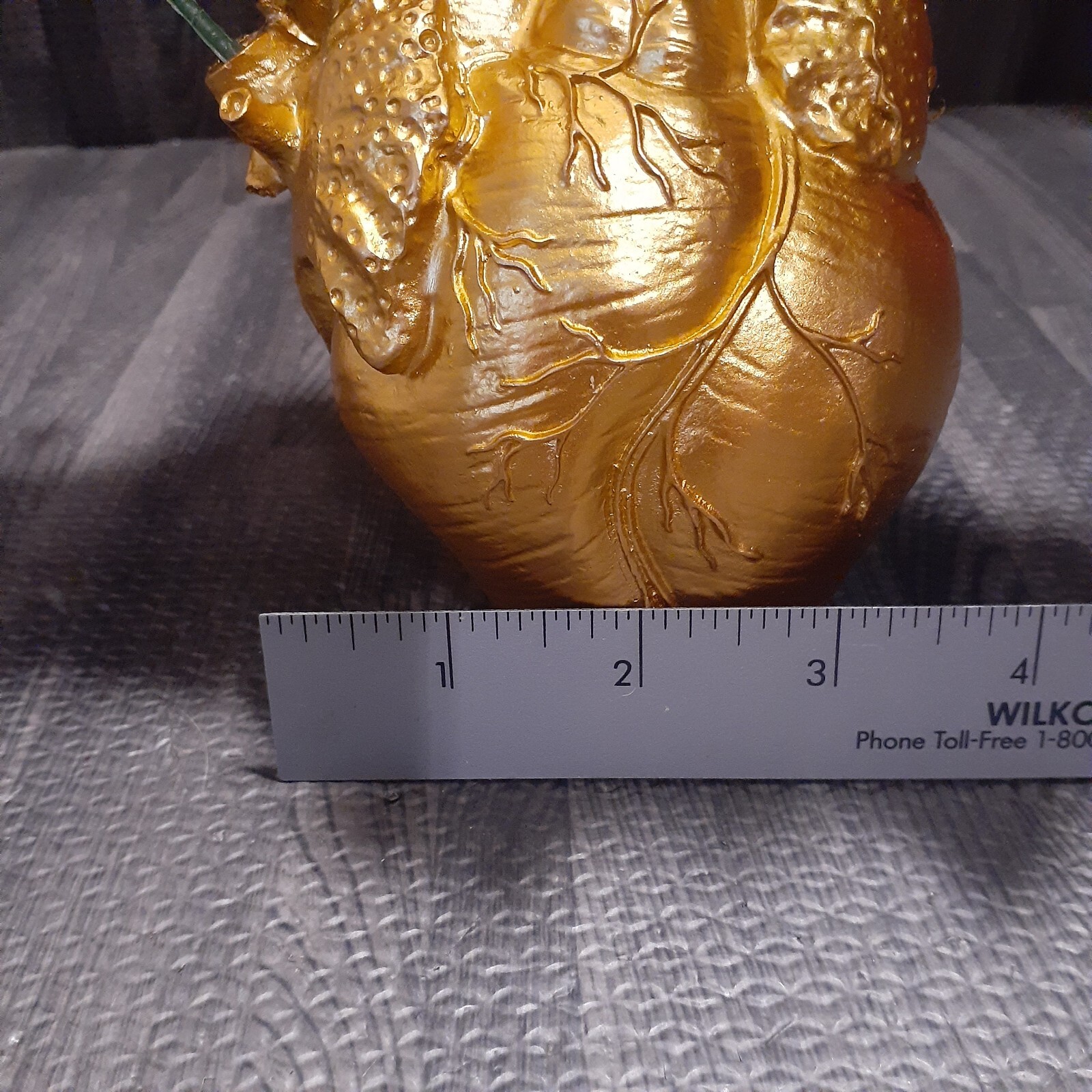 Goldtone Human Heart Faux Rose Display. Creepy Romantic Gift Halloween