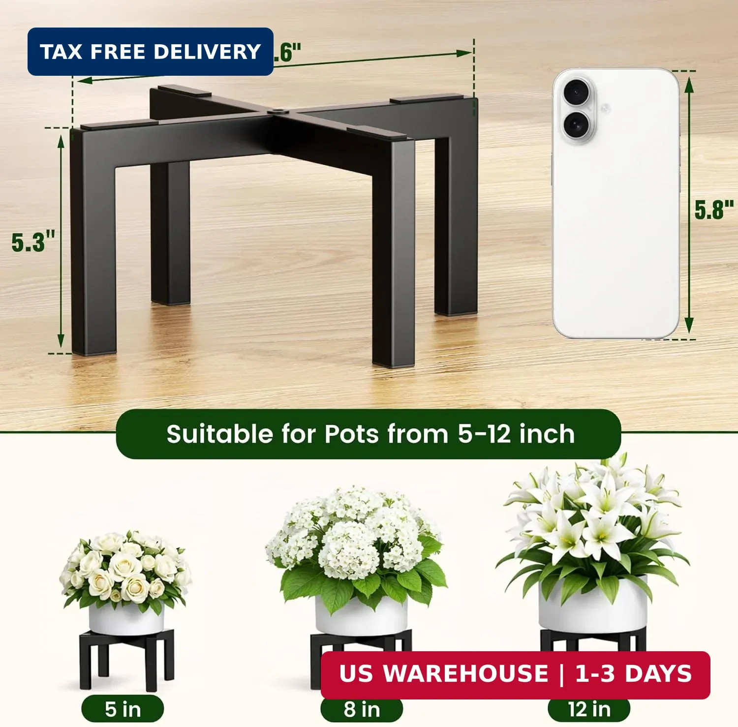 Plant Stand Indoor Outdoor Flower Holder Riser Low Profile 150lbs Heavy