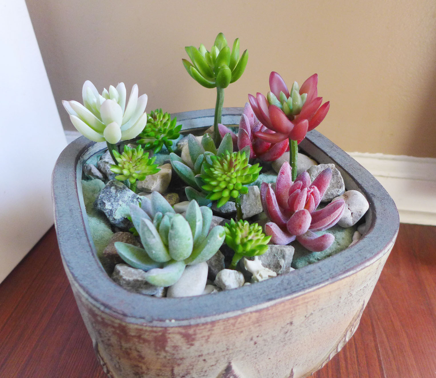 13 Pcs Mini Plants Artificial Succulents Flocking Finger Grass And Yacons