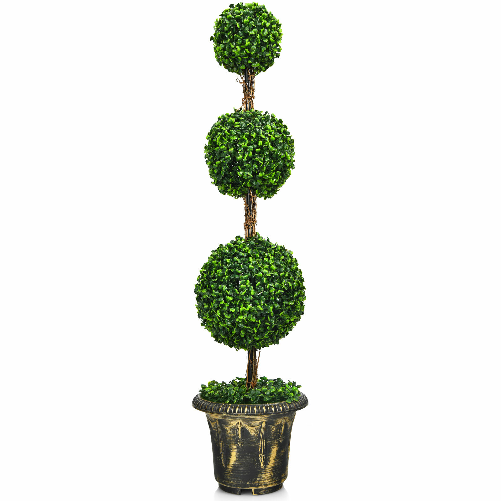 Costway 4′ Artificial Topiary Triple Ball Tree Plant Indoor Outdoor UV Resistant