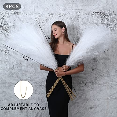 8 Pcs 45 inch Tall Faux Pampas Grass Decor, Large Artificial Pompous White