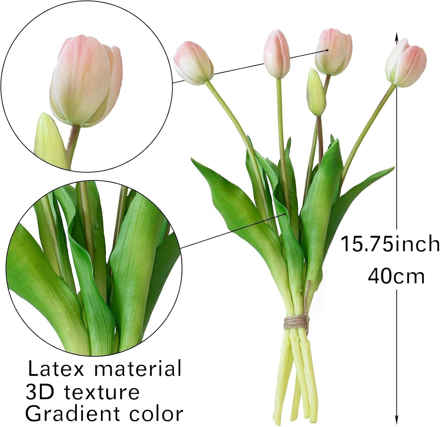 Artificial Tulip Flowers Set – 15 Pack in B Powder Pink