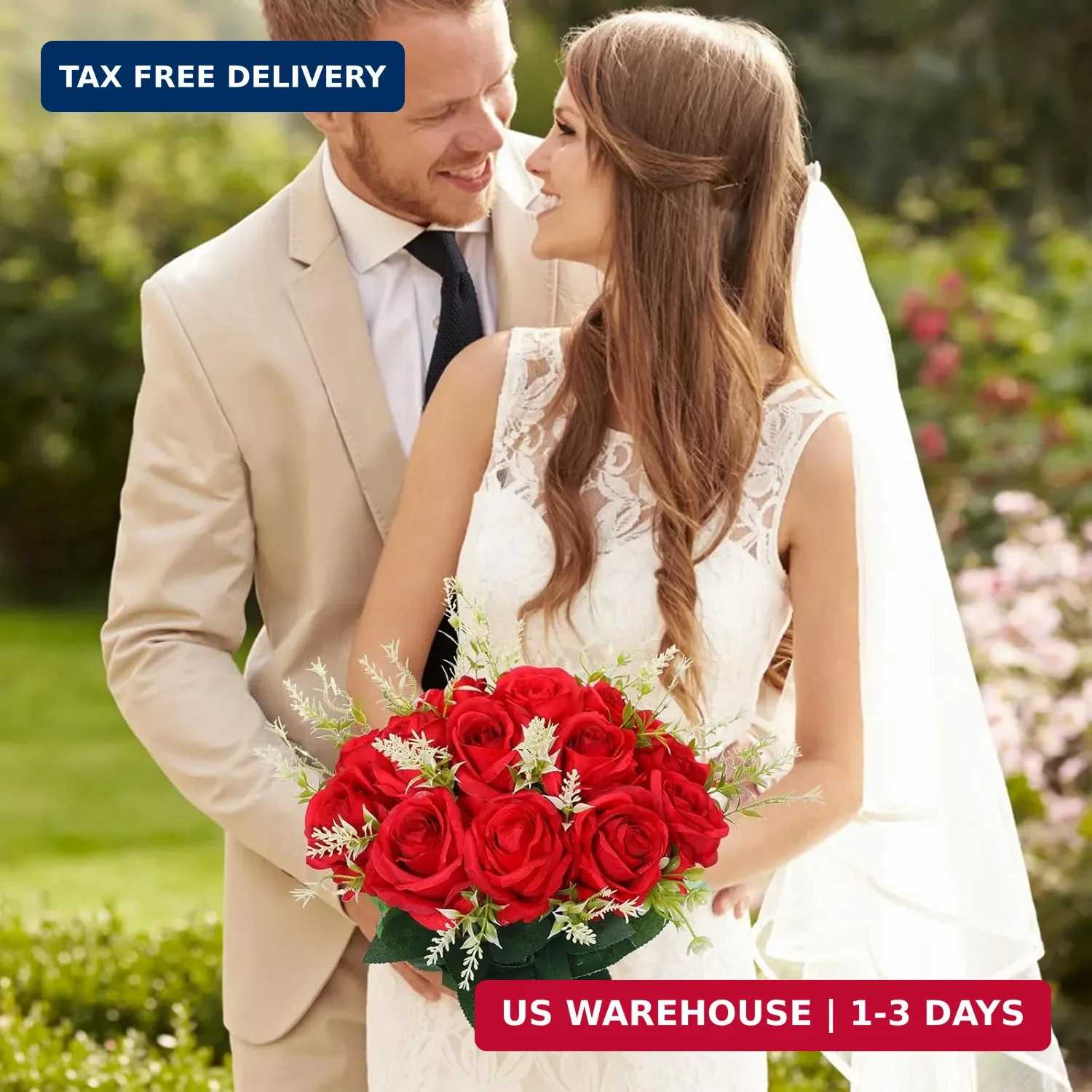 50PCS Artificial Silk Roses Flowers – Realistic Fake Roses in Bulk & Bouquet Lon