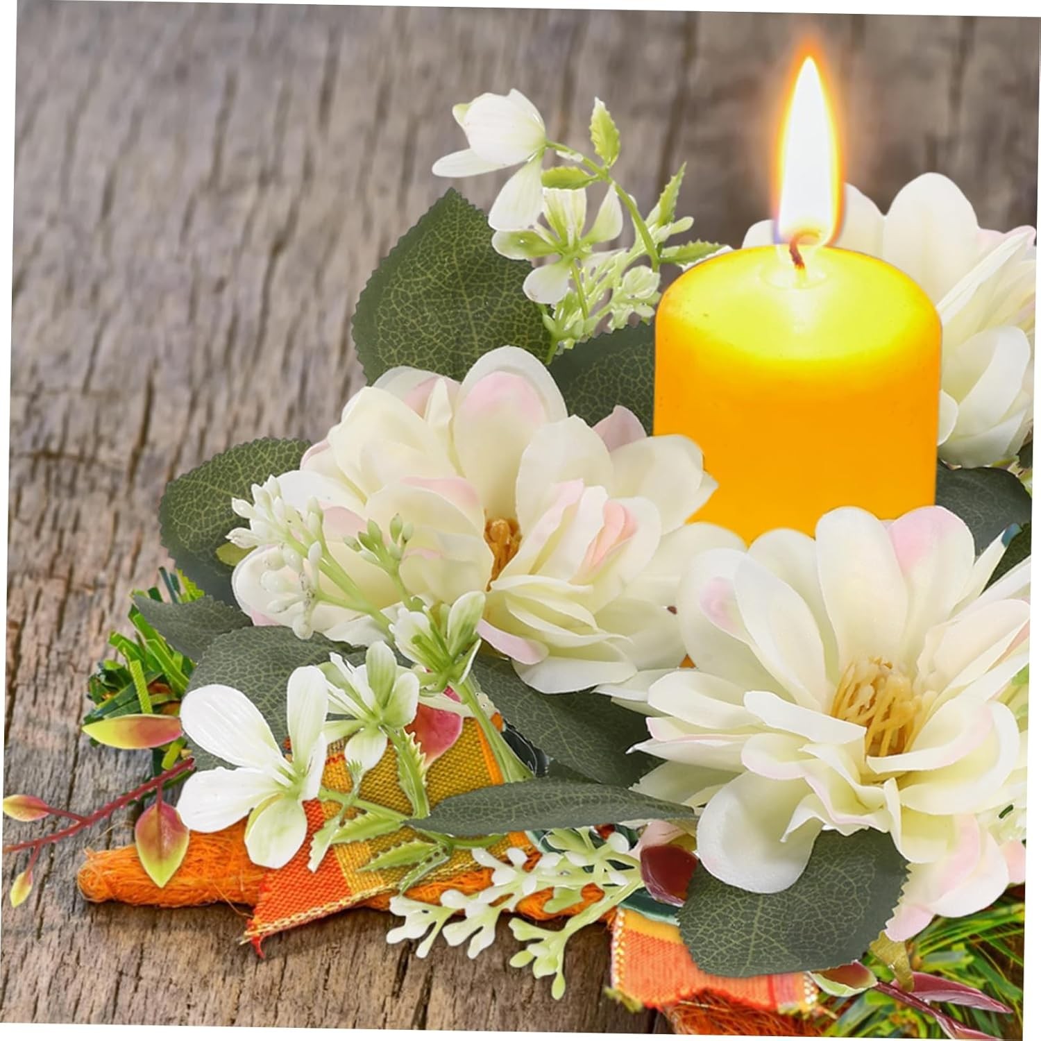 Artificial Floral Candle Ring Wreath Pillar Candles Wedding Party Decoration