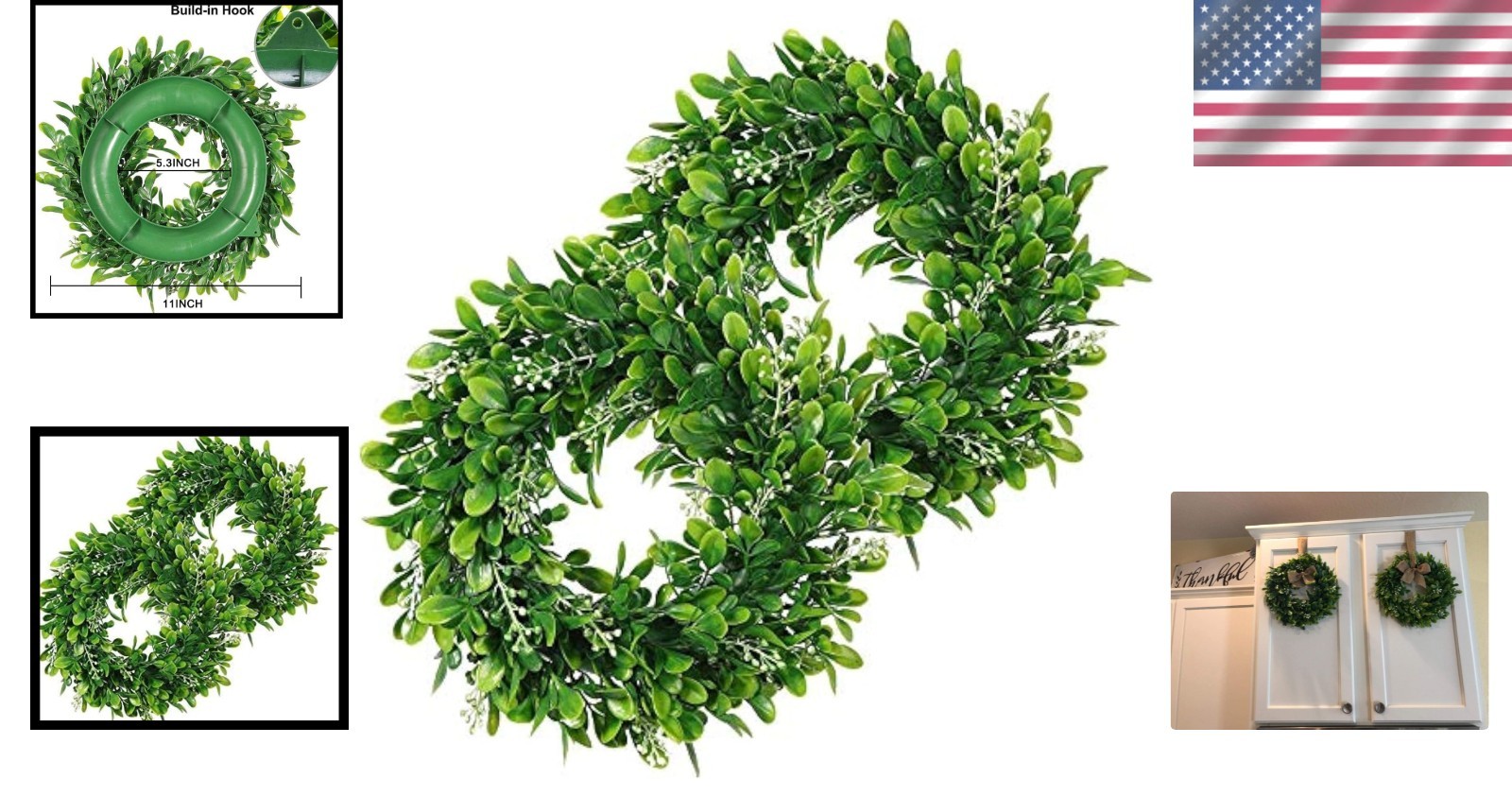 Realistic 11-Inch Artificial Wreath Set with White Flowers – 2 for All Seasons