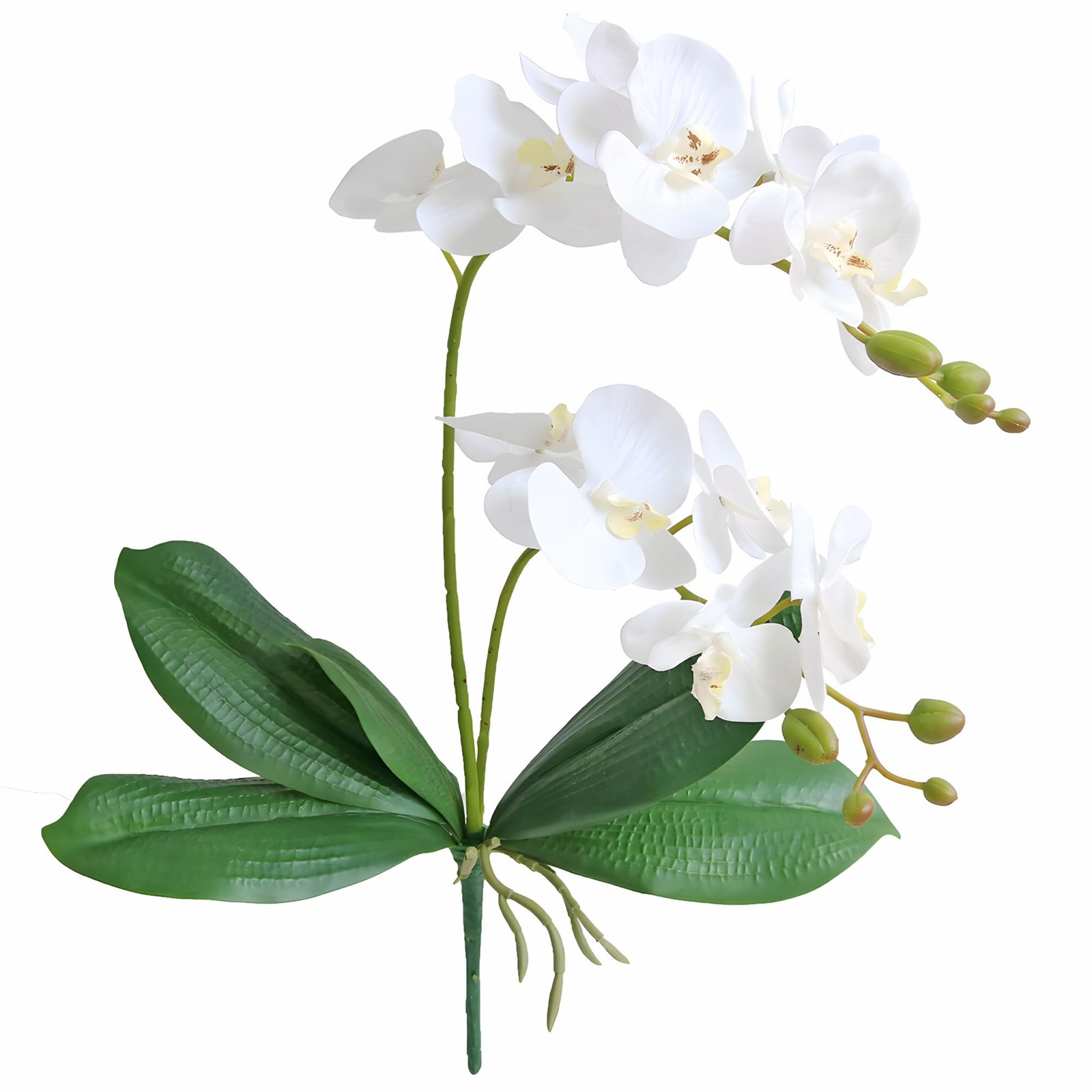 2 Branches Artificial White Phaleanopsis Flowers Faux Orchids Stems Leaves Pl…