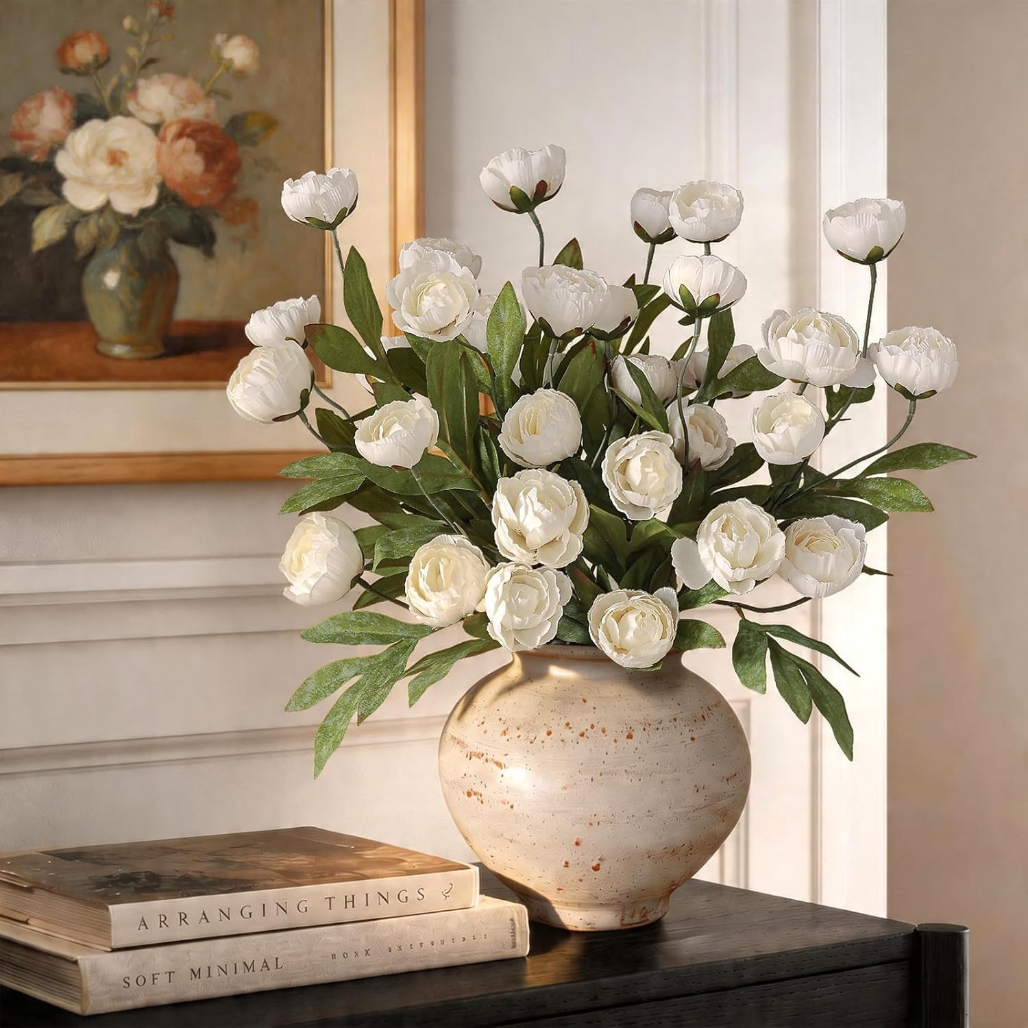 6 PCS 27″ Cream Artificial Peony Branches – Realistic Silk Flowers for Home Deco