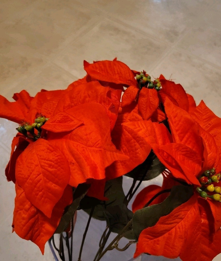Artificial Poinsettia Deluxe Bushes 2 Bushes Artificial Christmas Flowers Red