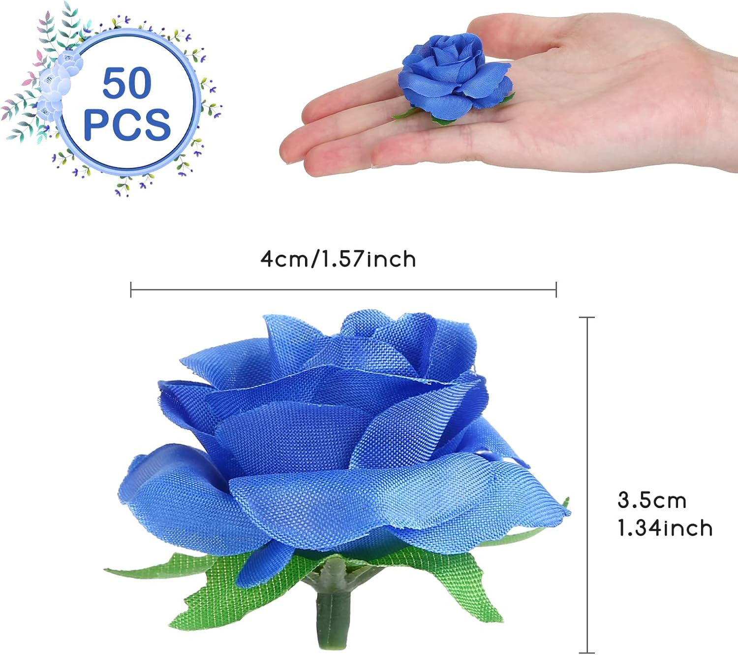Kesote 50Pcs Royal Blue Roses Artificial Flowers Bulk, 1.6″ Small Silk Fake Rose