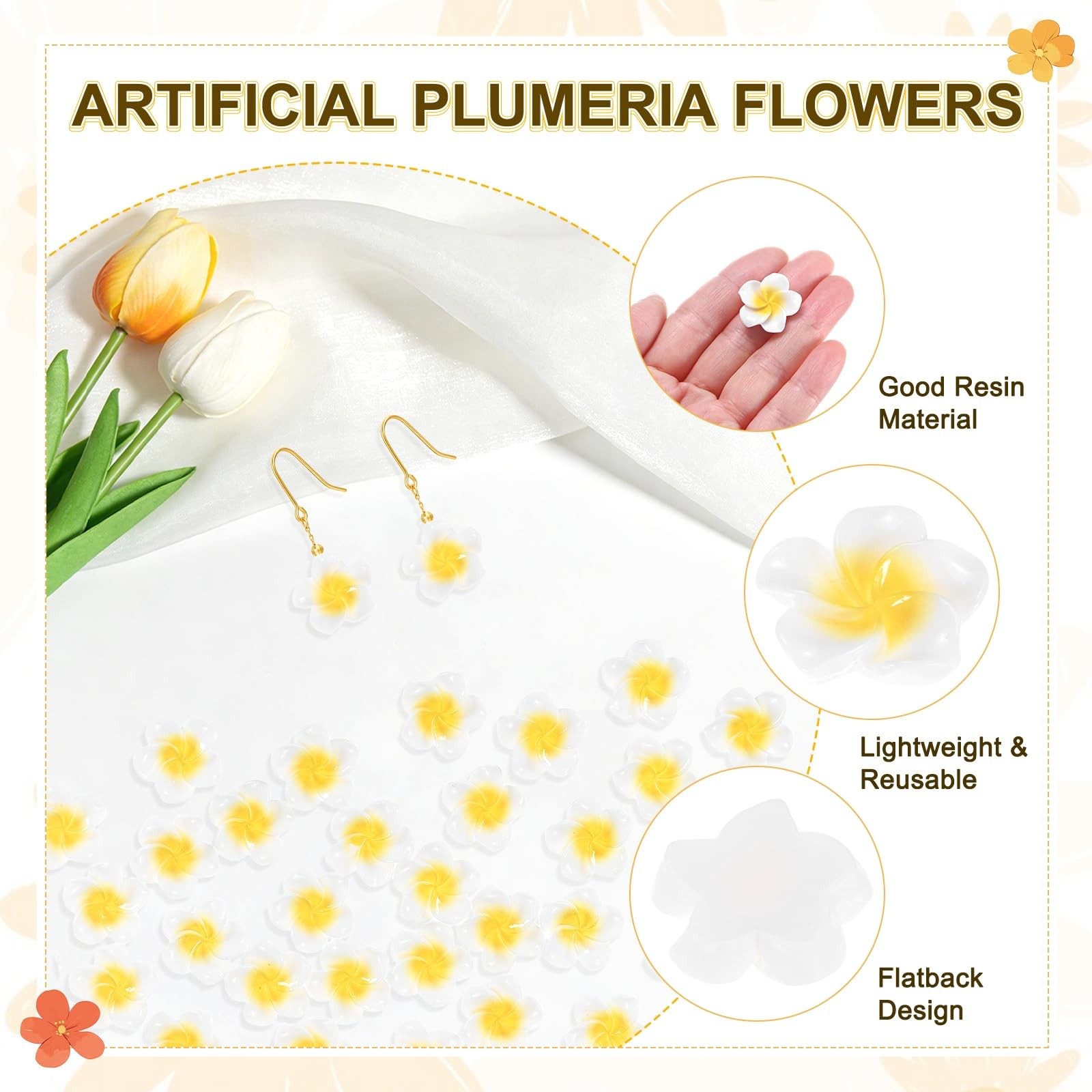50-Pack Resin Flowers, 0.79inch/2cm Artificial Plumeria Flowers Flatback Mini…