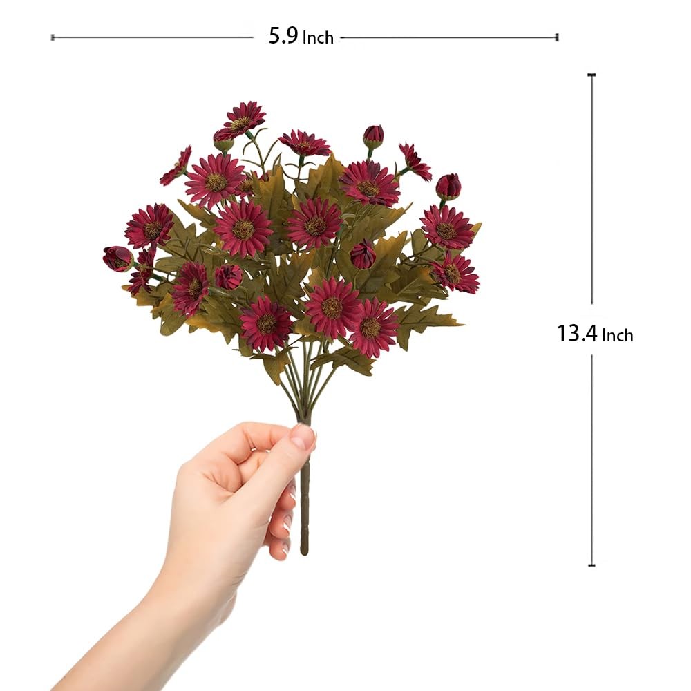 5 PCS Rose Red Artificial Daisy Flowers Bouquets 100 Silk Flowers for Home