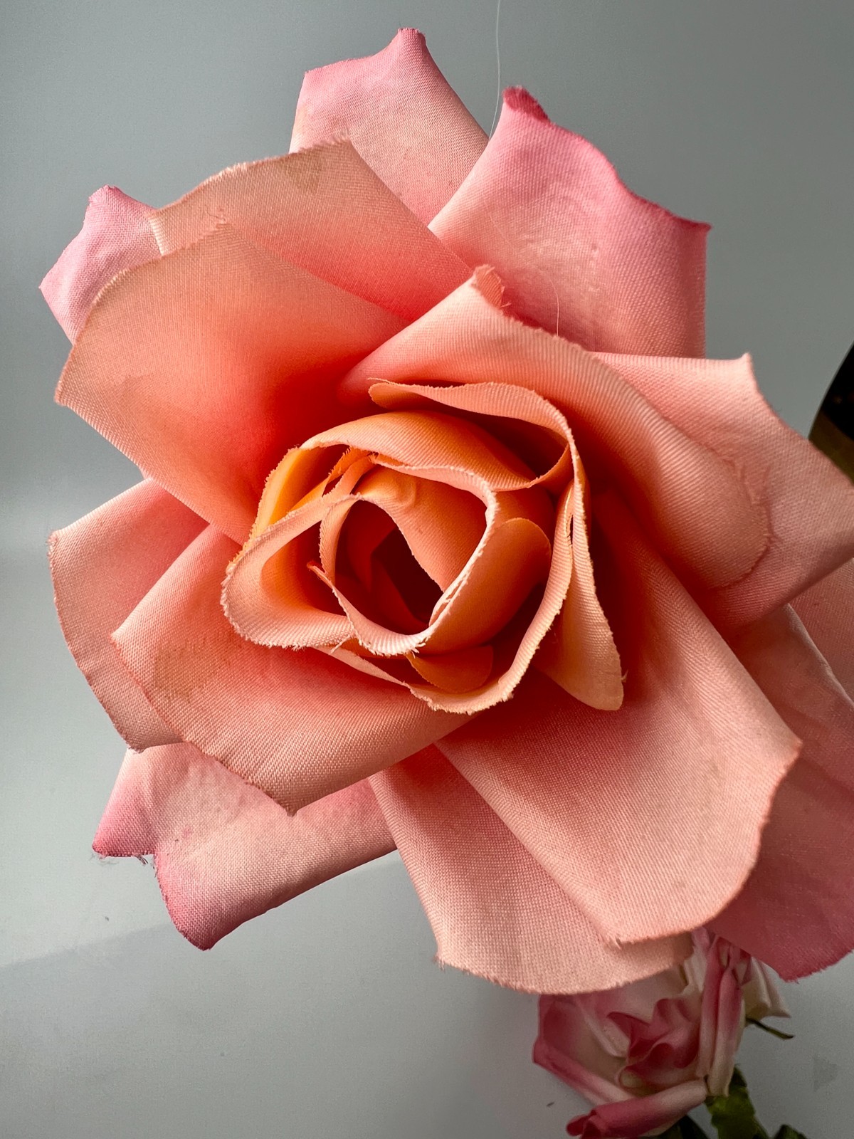 5 True VINTAGE long stem silk roses pink peach cream ombre thorn faux artificial