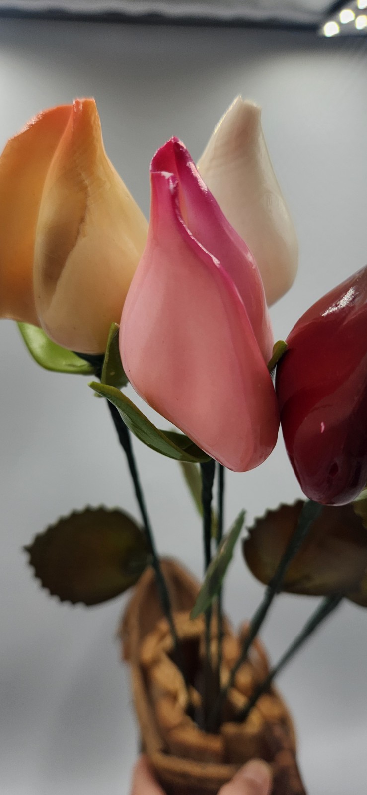 Seashell Hand Painted Long Stem Rose Buds Set of 6
