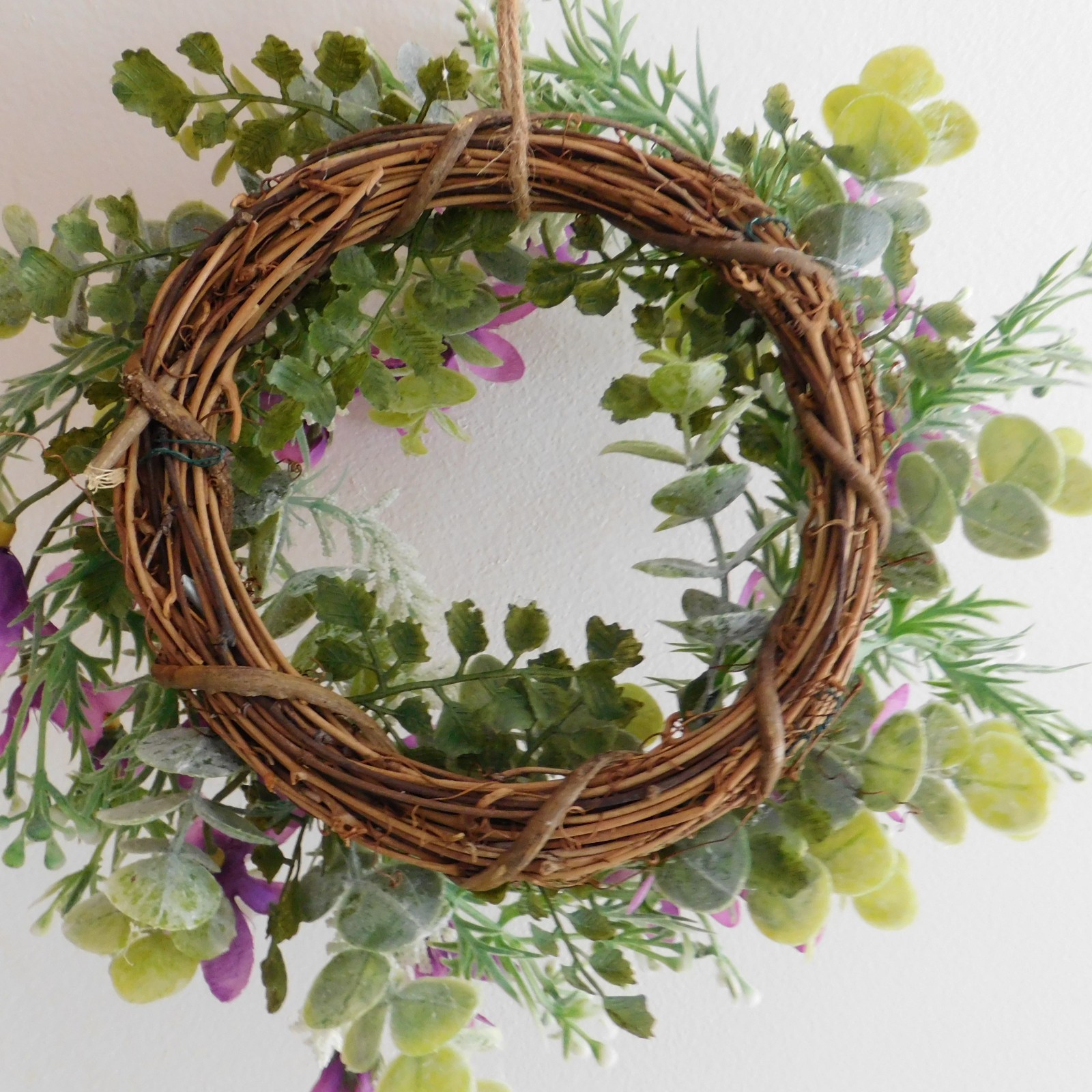 Dusty Miller Mini Wreath Eucalyptus Purple Flowers Candle Ring