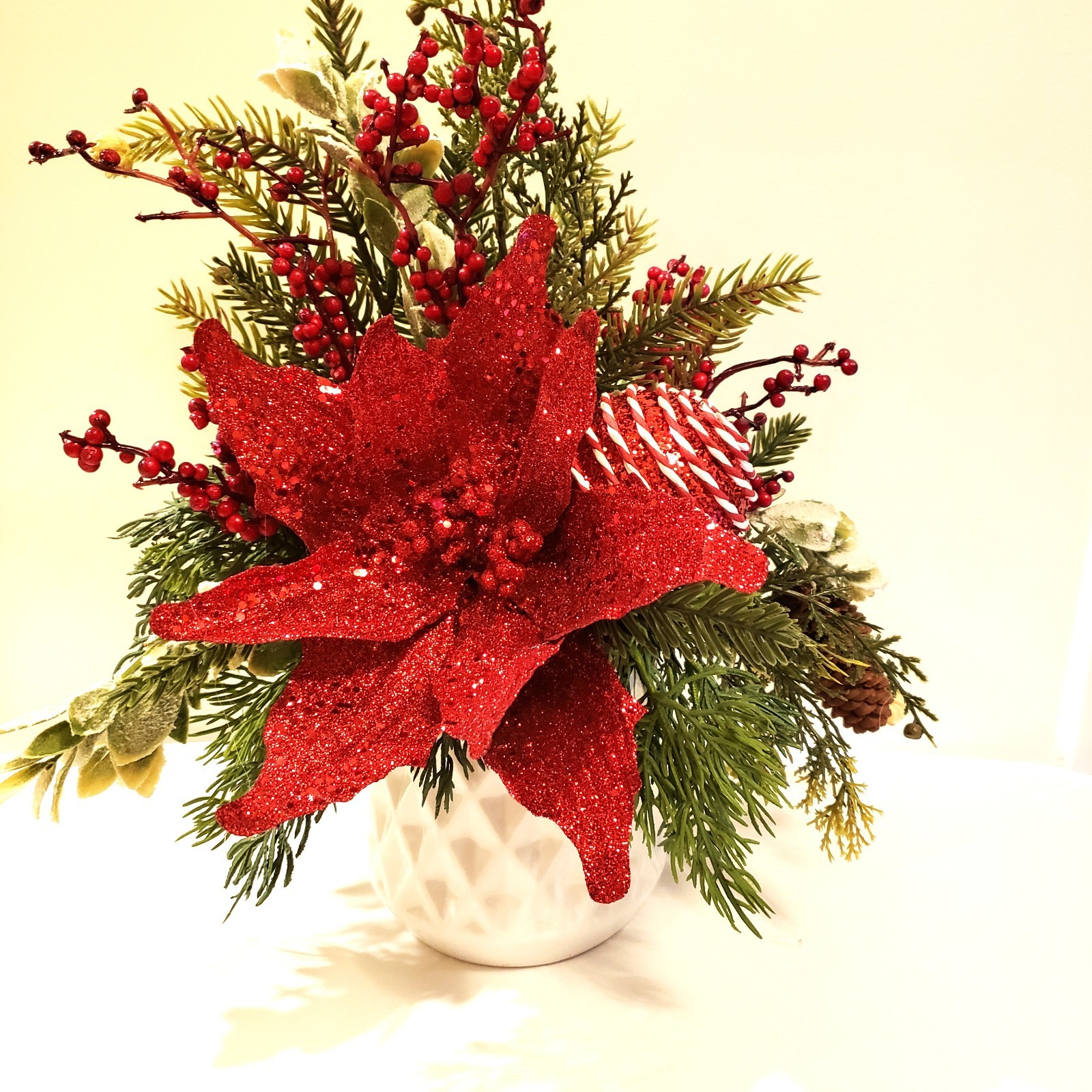 Red Poinsettia Christmas Floral arrangement, Holiday Floral Arrangement, Winter