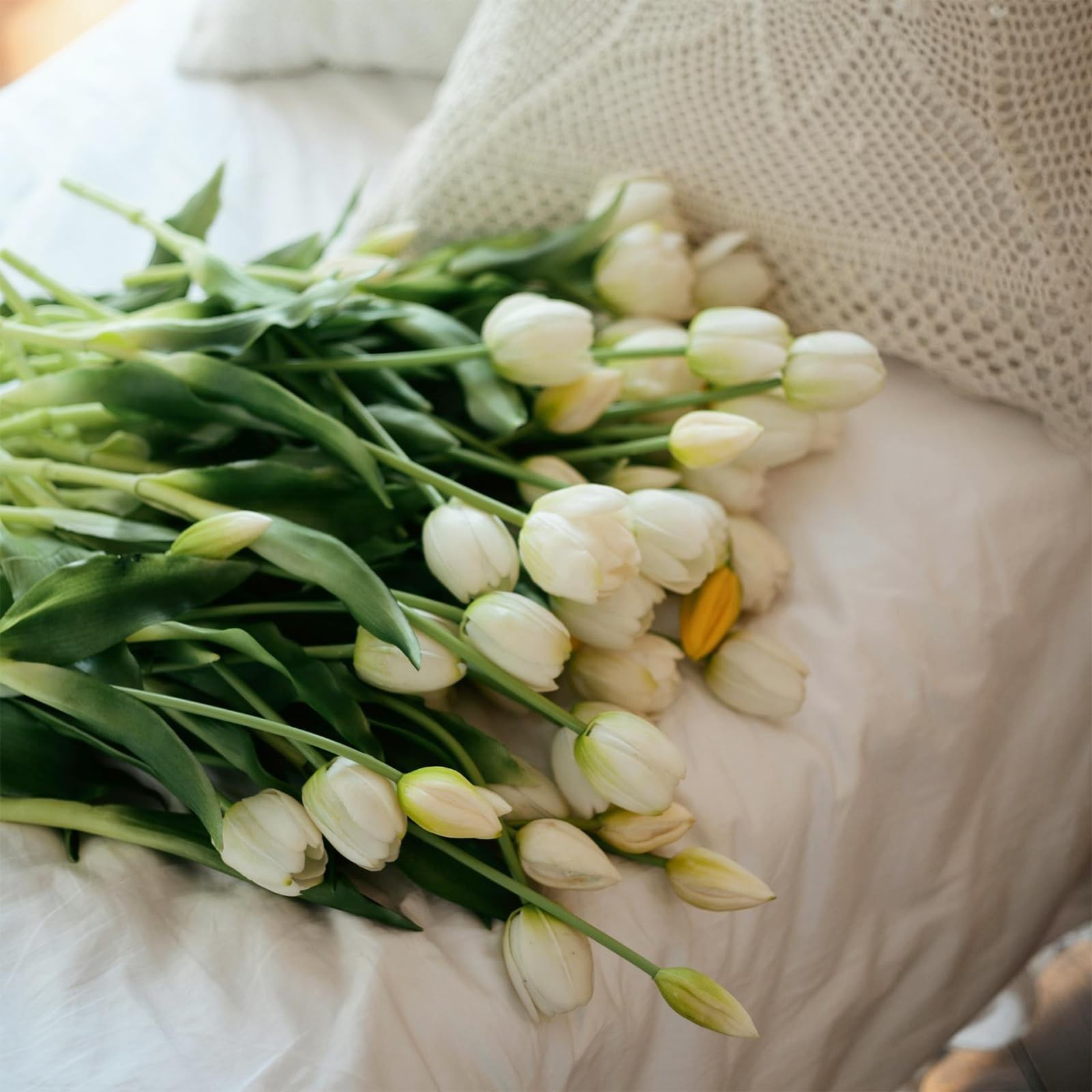 10 PCS White Fake Tulips Real Touch Artificial Flowers Wedding Bouquet