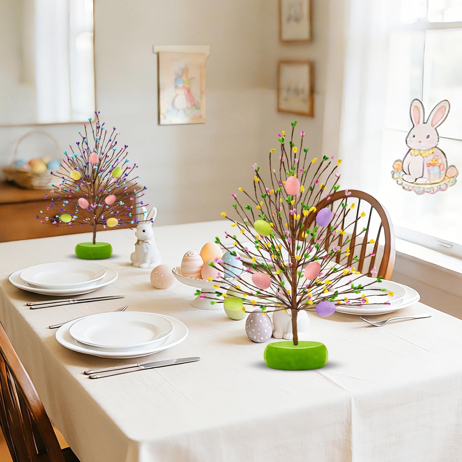 TURNMEON Easter Decorations 2 Pack Tree with 14 Pastel Eggs Multicolor