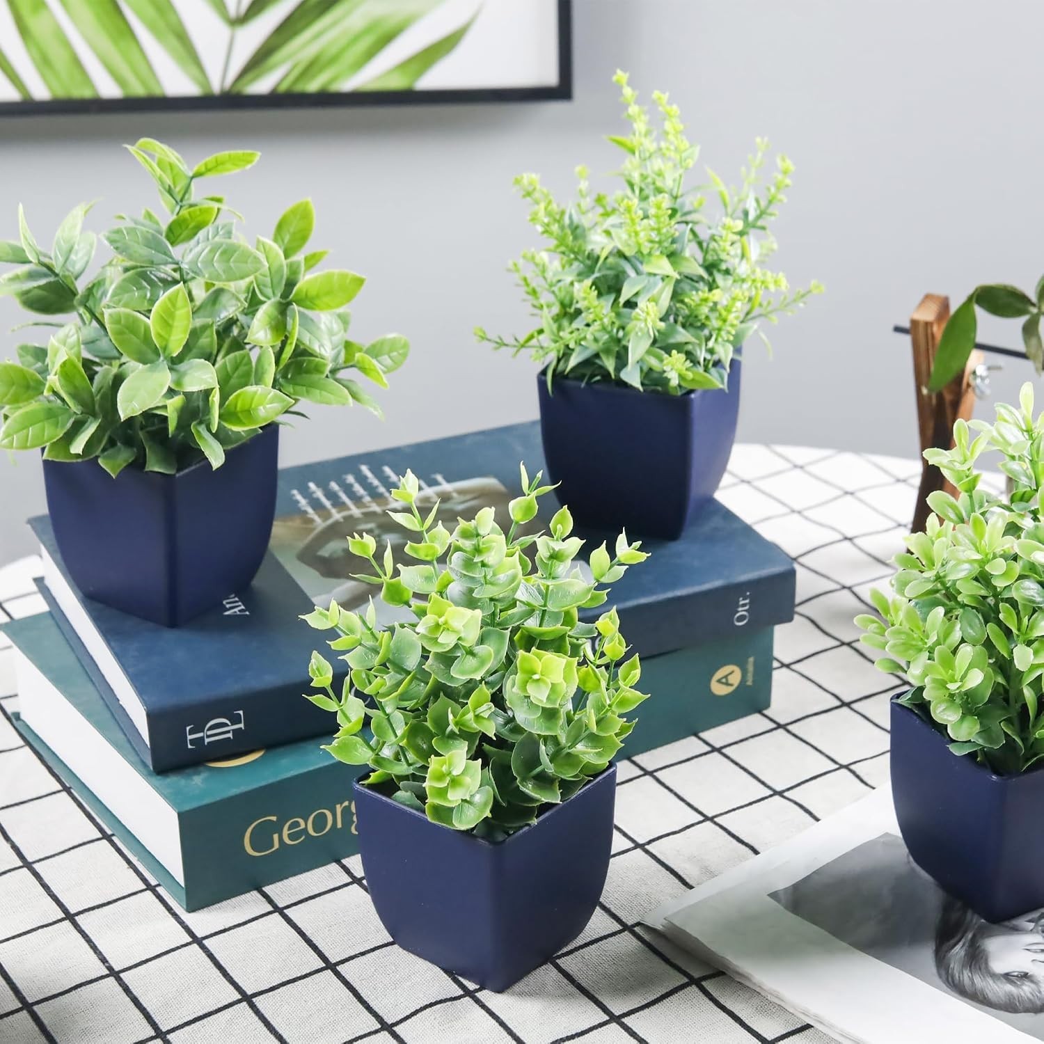 4 Pack Small Fake Plants Artificial Plants Indoor Office Desk Accessories for Ae