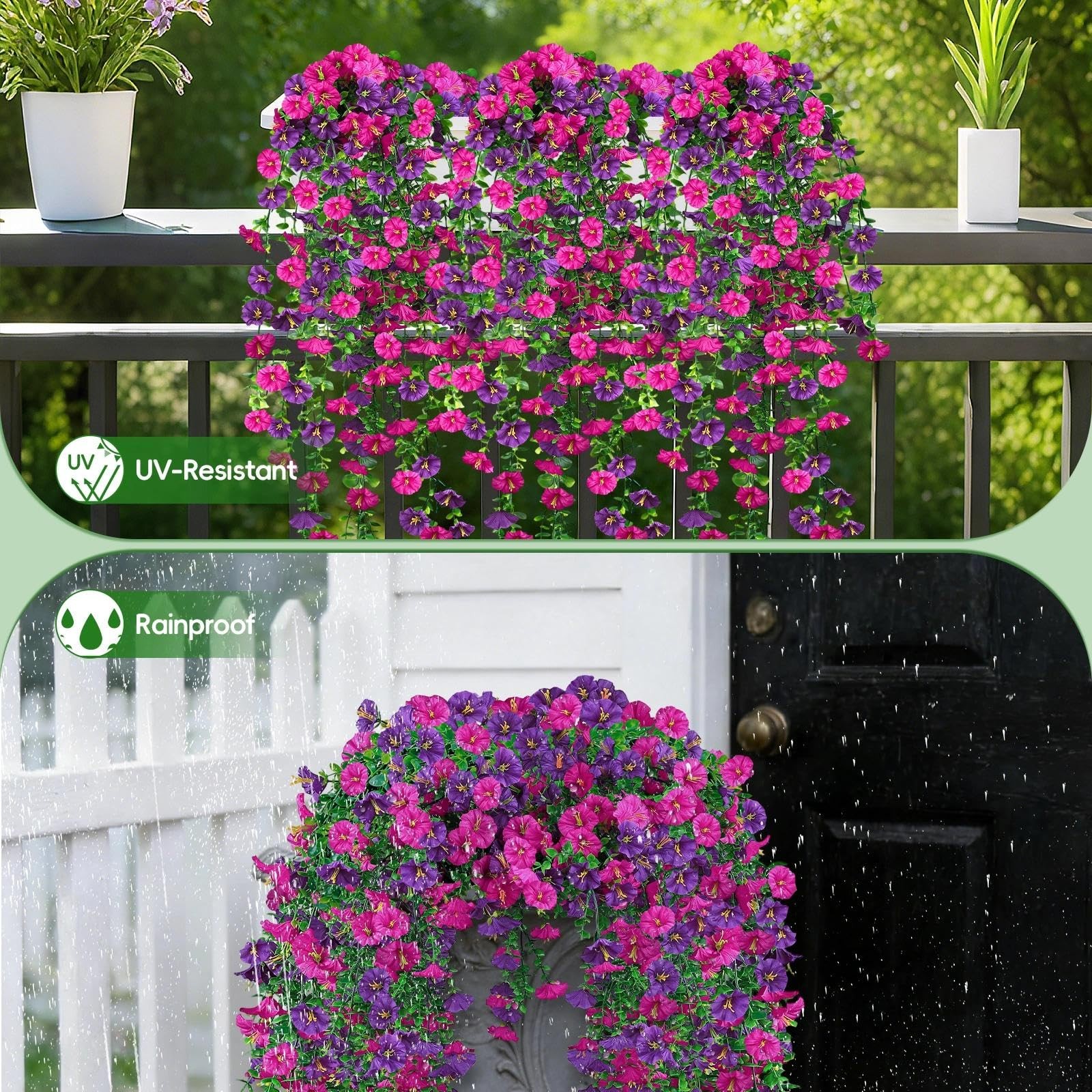 Artificial Hanging Flowers for Outdoors, 4Pcs UV Resistant Artificial Hanging…