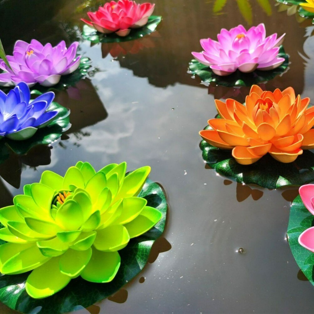 5PCS Artificial Lotus Water Lily Flowers Leaf Floating Pool Pond Plants Decor