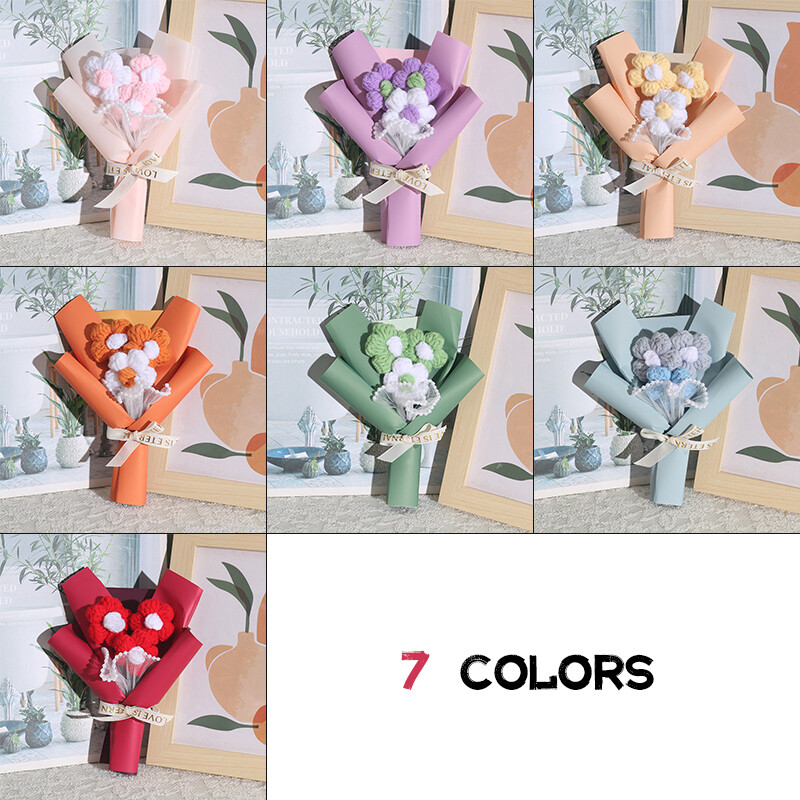 Wedding Handheld Small Bouquet Handmade Crochet Puff Flower Decor Bouquet Party