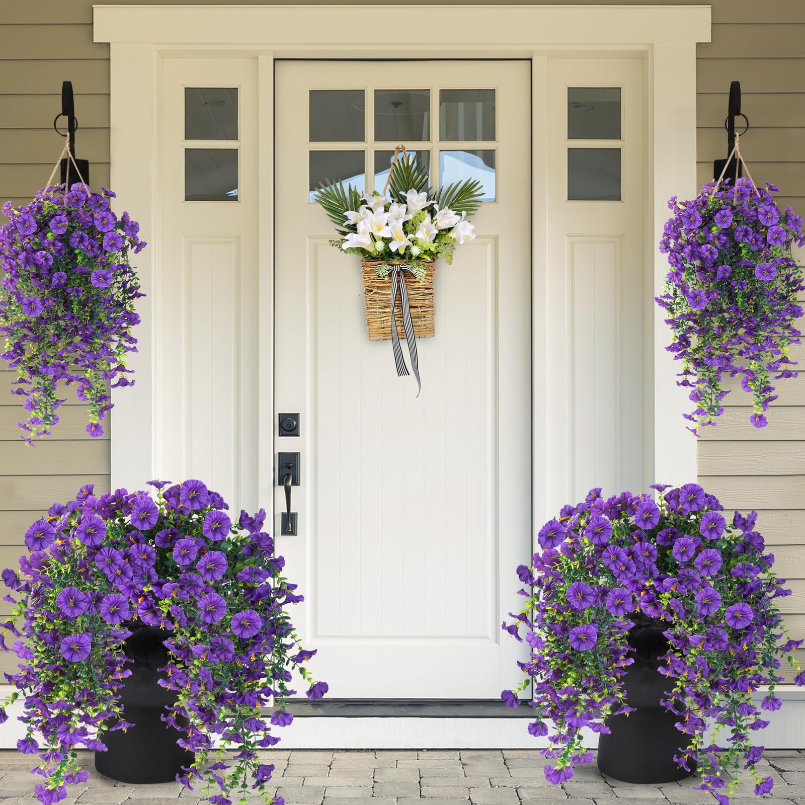 Artificial Fake Hanging Flowers Plants for Outdoor Outside Spring Summer Deco…