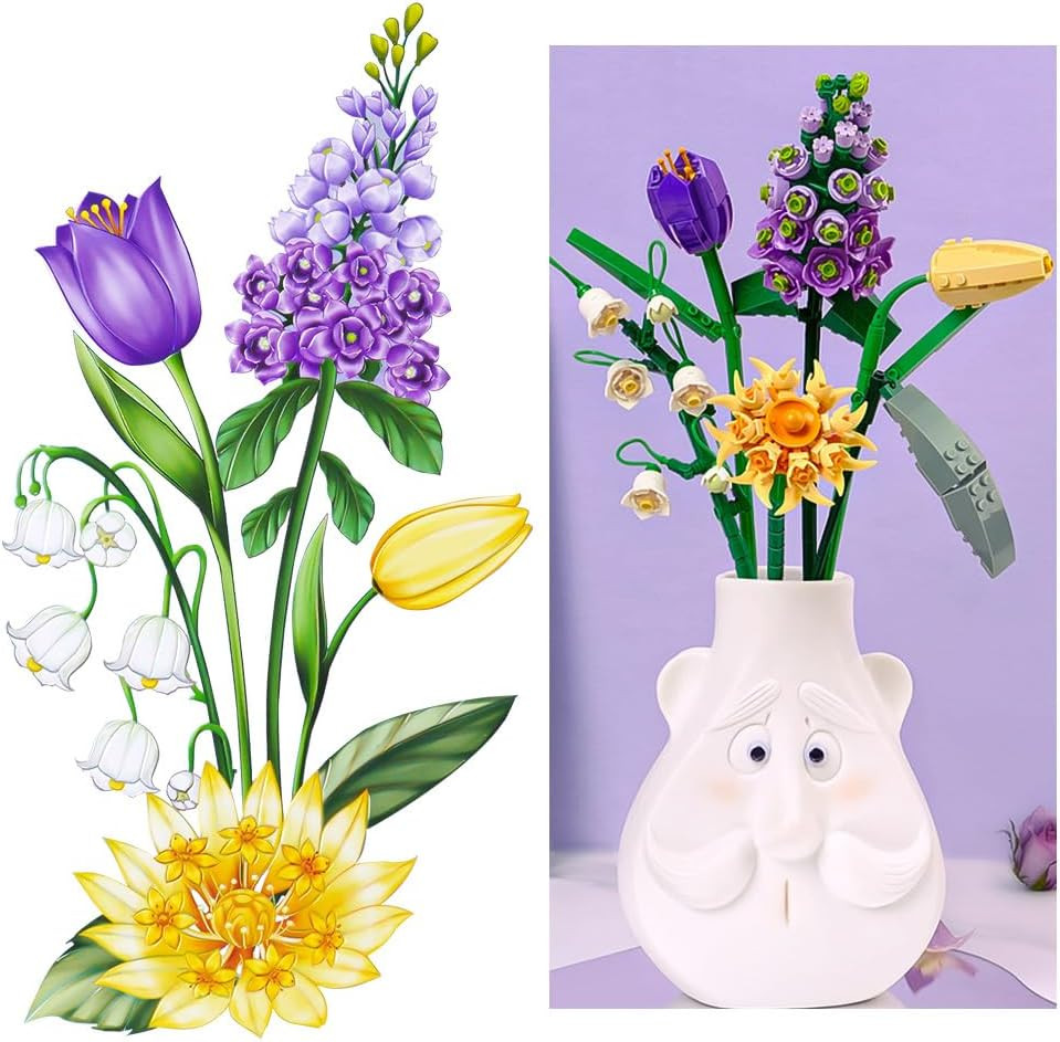 Mini Bricks Flower Bouquet Building Sets, Artificial Flowers, DIY Unique Decorat