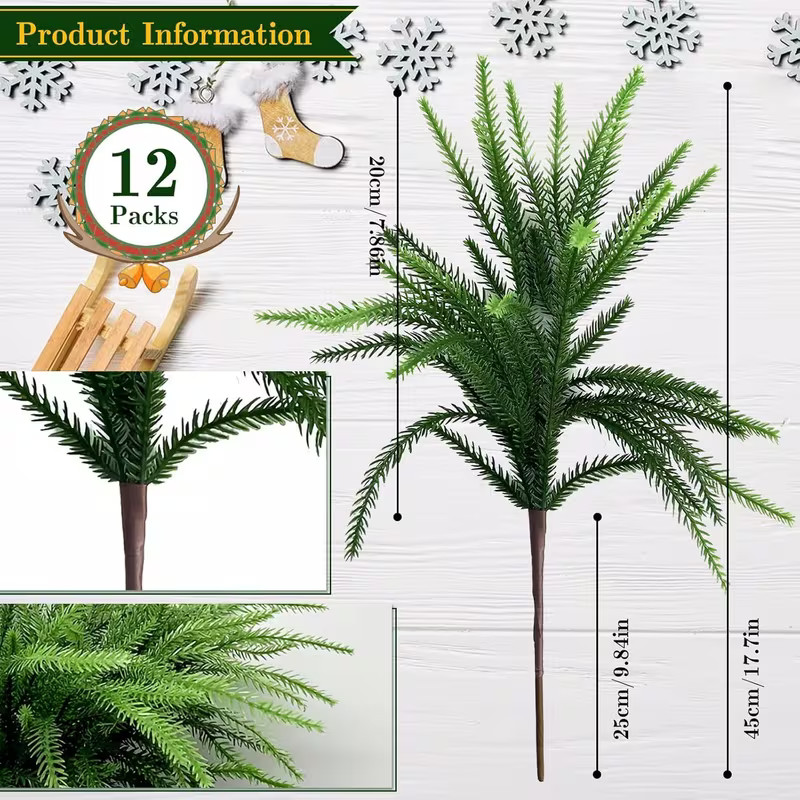 12 Pcs Artificial Norfolk Pine Branches, Norfolk Pine Artificial Pine Stems DIY