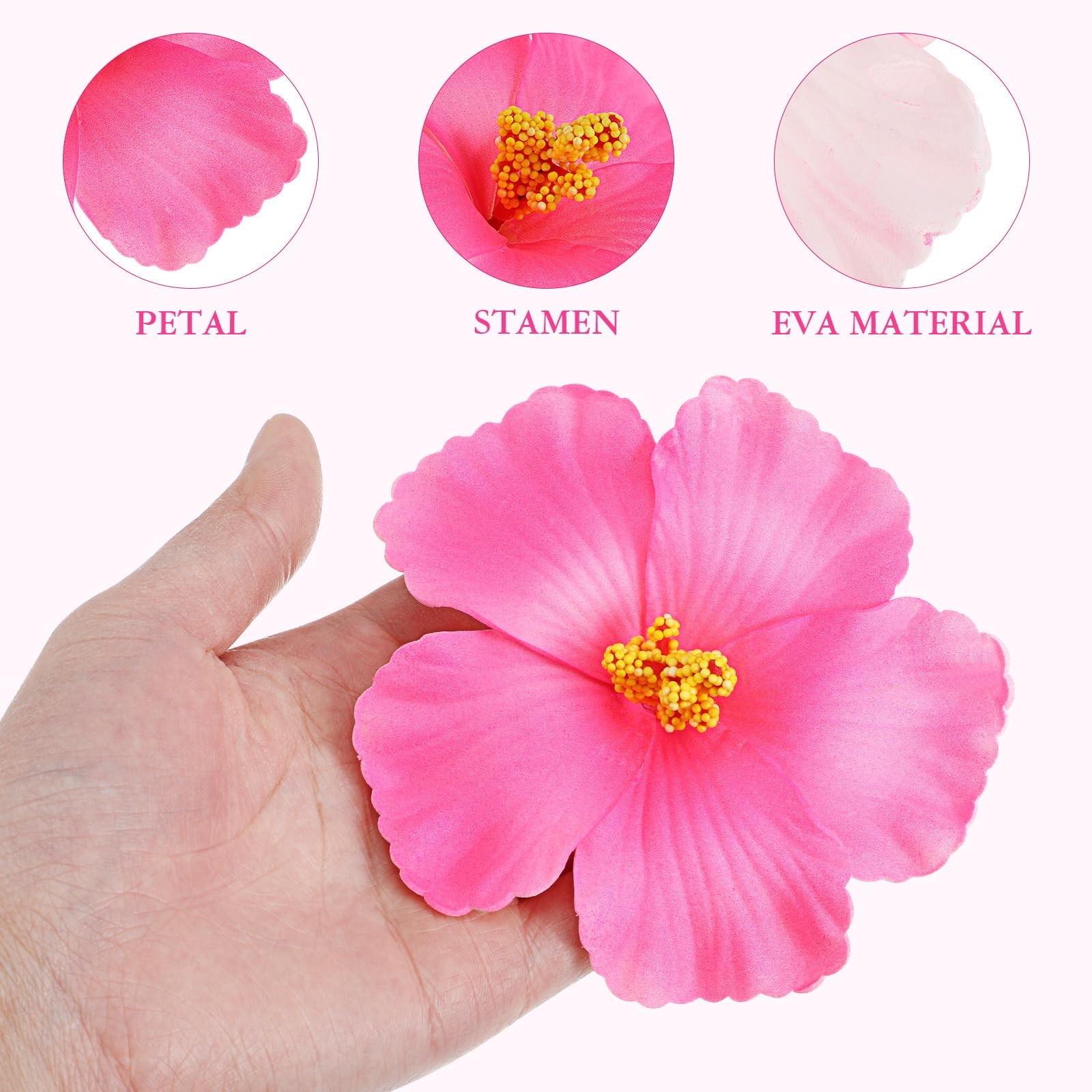 20pcs Artificial Hawaiian Hibiscus Flowers – Pink Faux Floral Tropical Flower…