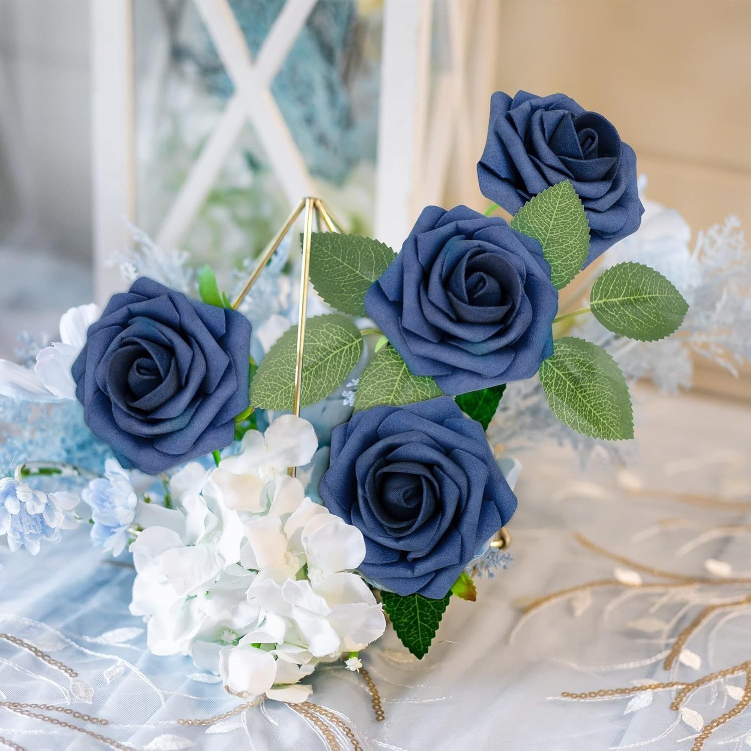 Elegant 50 Pcs Faux Navy Blue Roses – Perfect for Bridal Showers & Home Decor