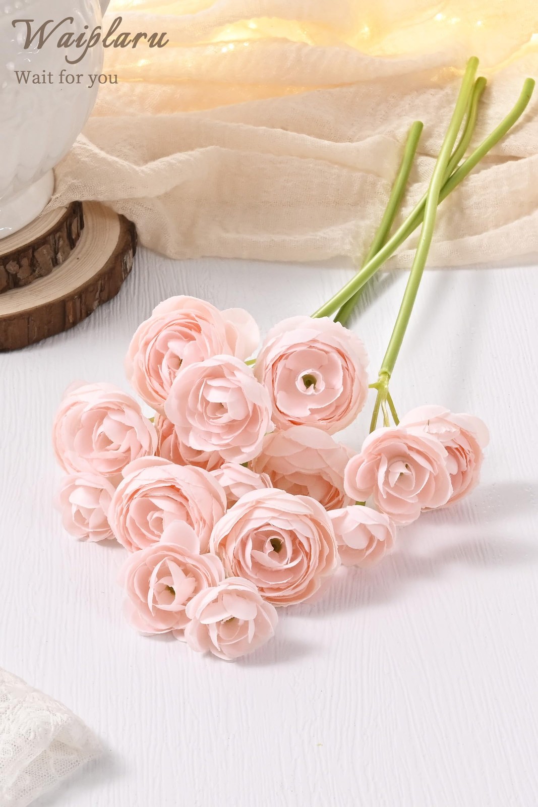 Pink Ranunculus Artificial Flowers Fake Peonies Real Touch Silk Bouquet 18 PCS