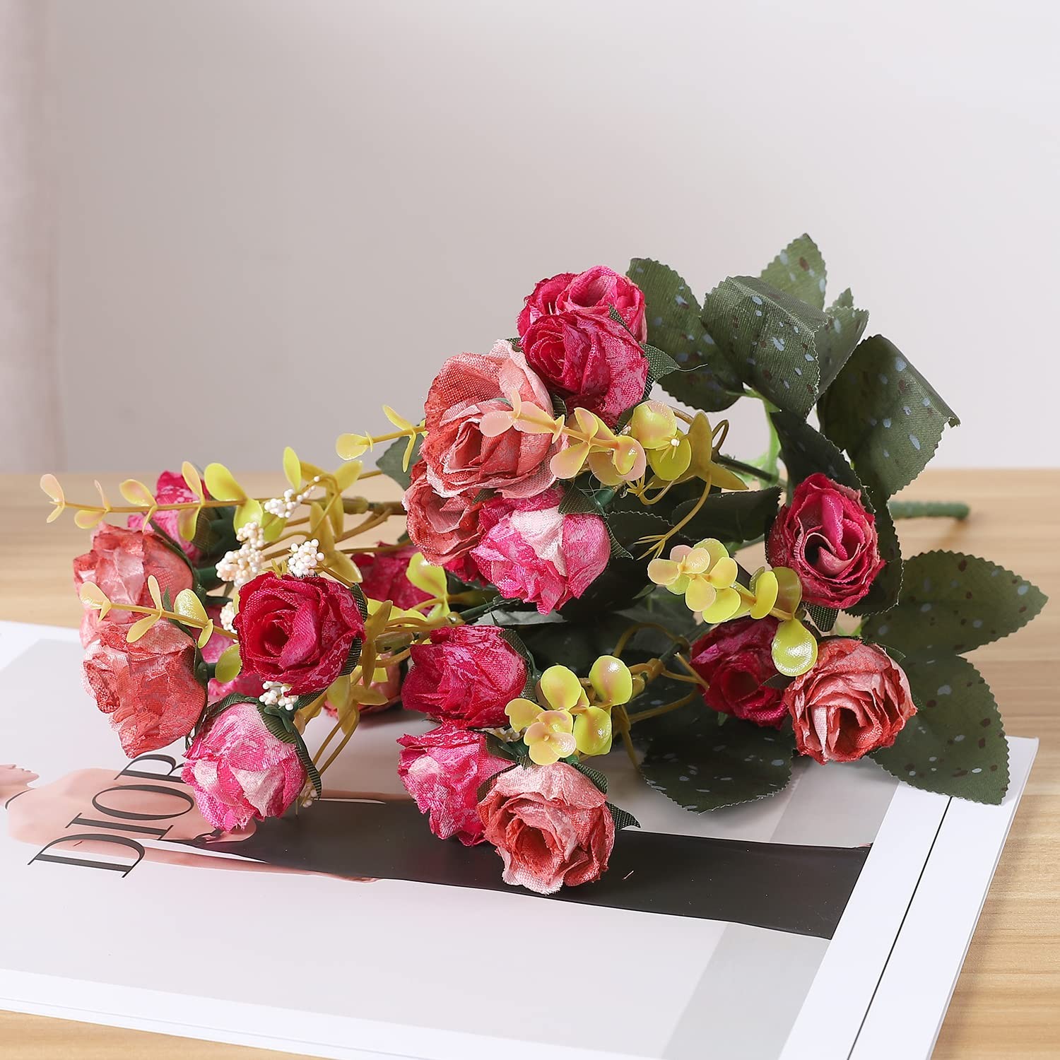 Rose Red Mini Rose Heads Artificial Flowers Bouquet 7 Branch 4 Pack