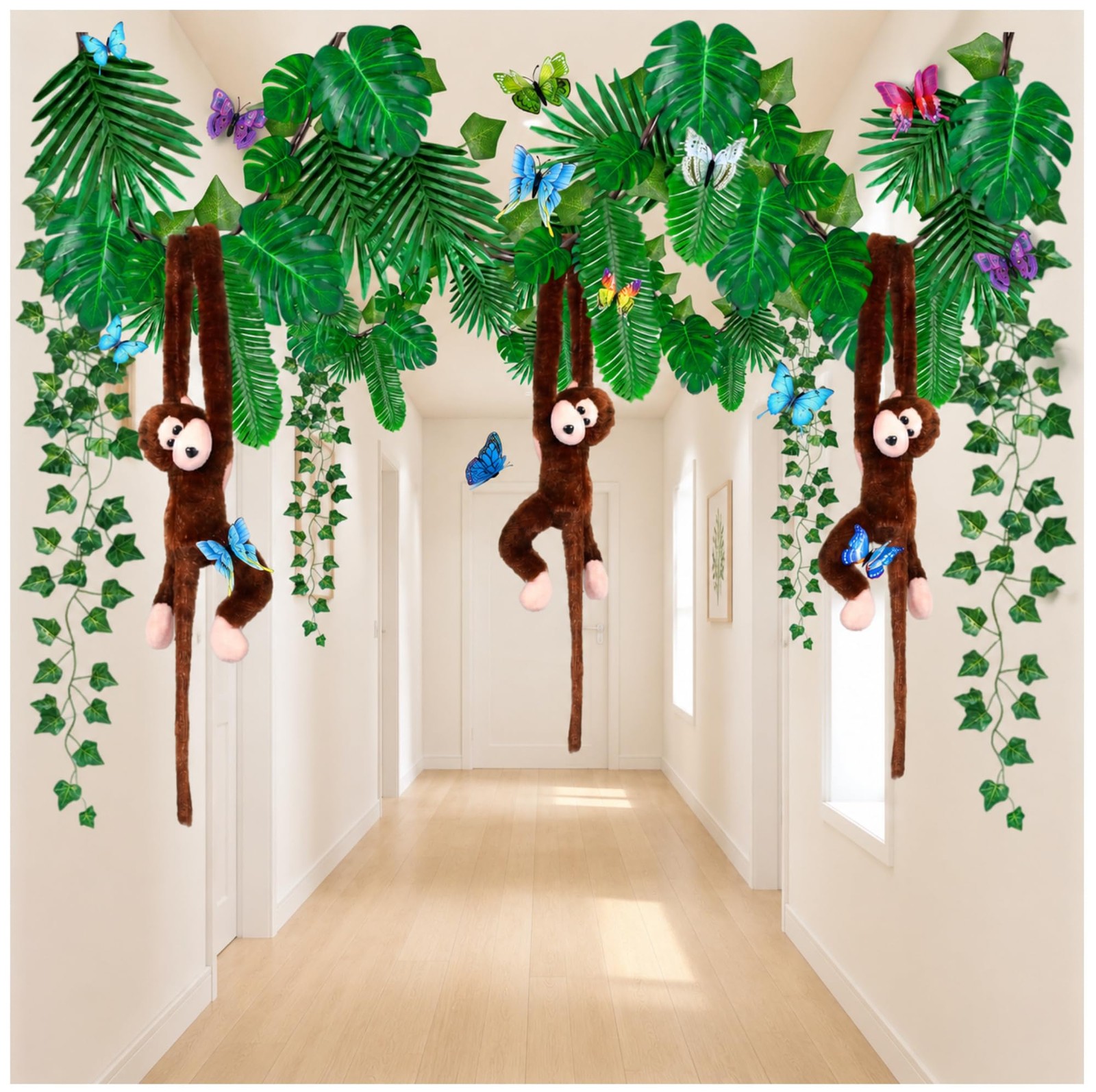 105PCS Jungle Party Decorations Kit with Hanging Monkeys, Artificial Ivy Garl…