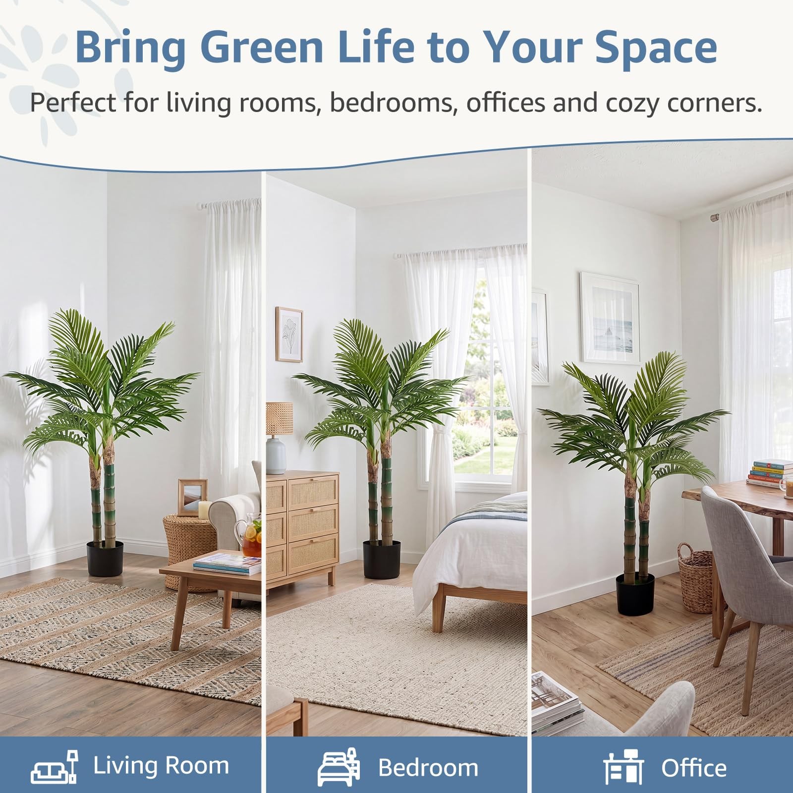 4FT Artificial Palm Tree Realistic Faux Indoor Floor Plant In Pot Home Decor