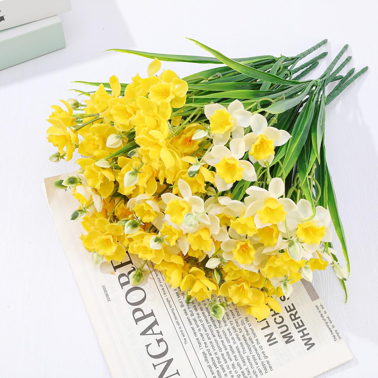12 Pack Artificial Daffodils Fake Silk Narcissus Flowers UV Resistant Indoor …
