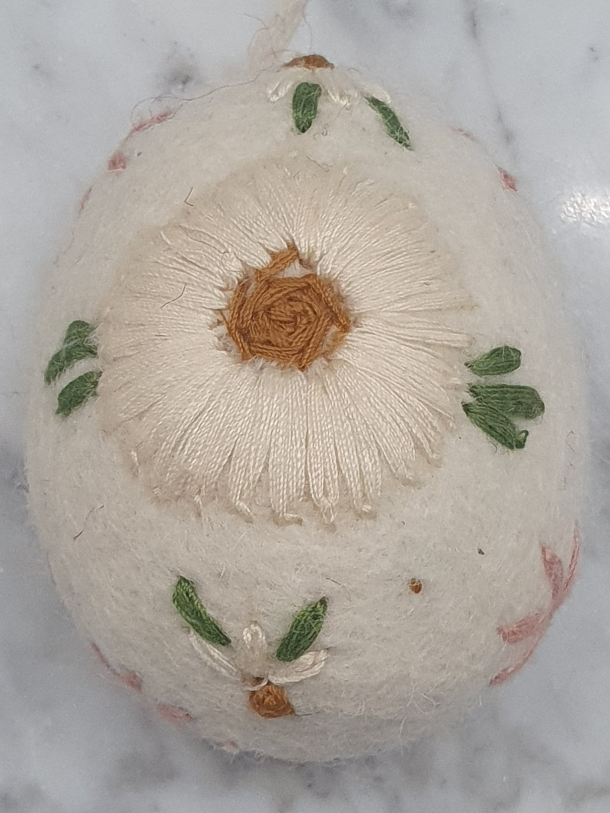6 Cottage Core Farmhouse Chic Boiled Wool Eggs Embroidered Flowers Basket Decor