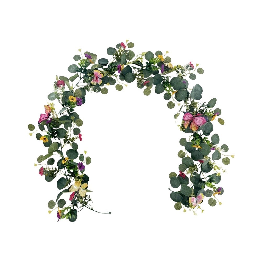 Artificial Eucalyptus Wreath with 3D Butterfly for Spring Summer Decor