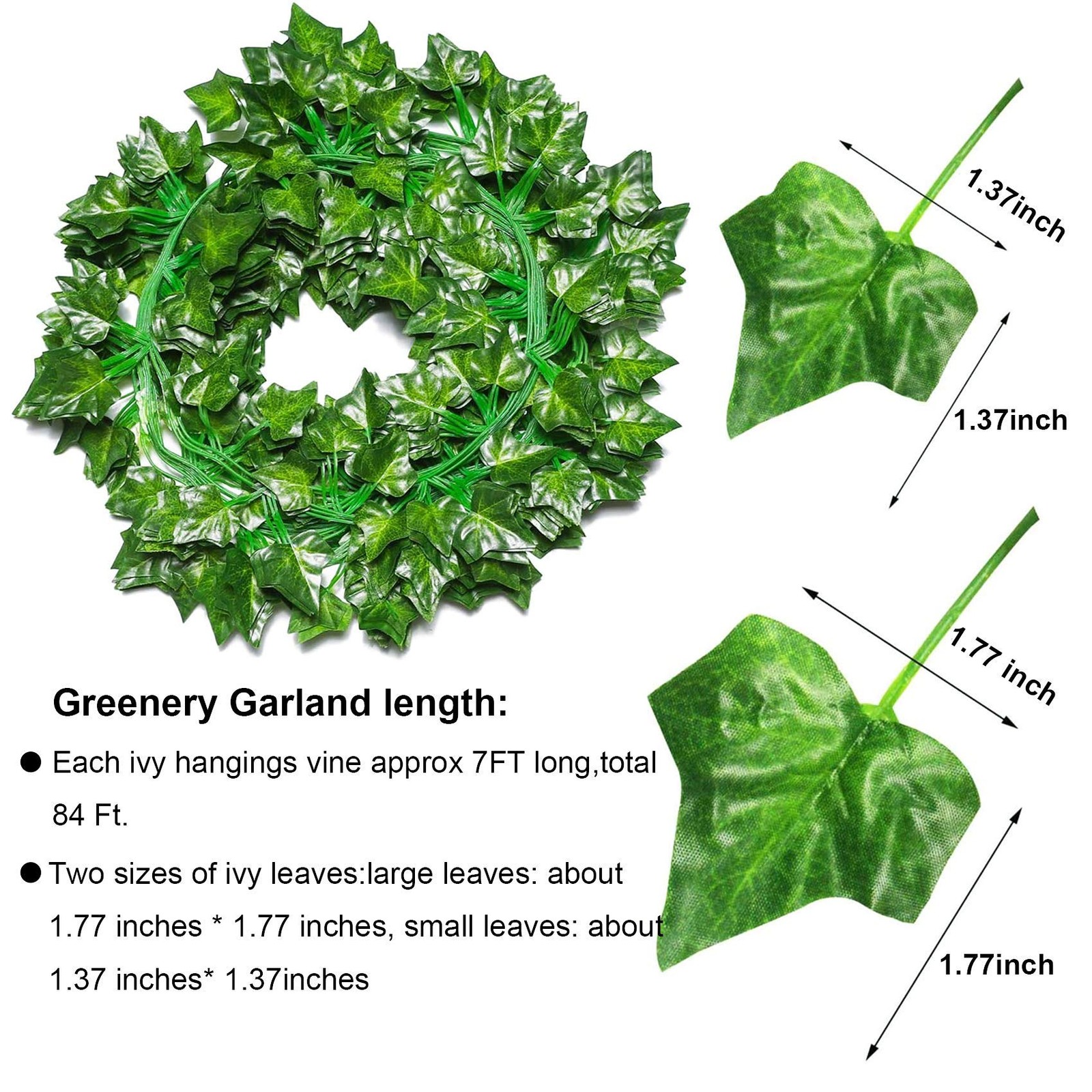 84Ft 12 Pack Artificial Ivy Leaf Plants Vine with 80 LED String Light,Green V…