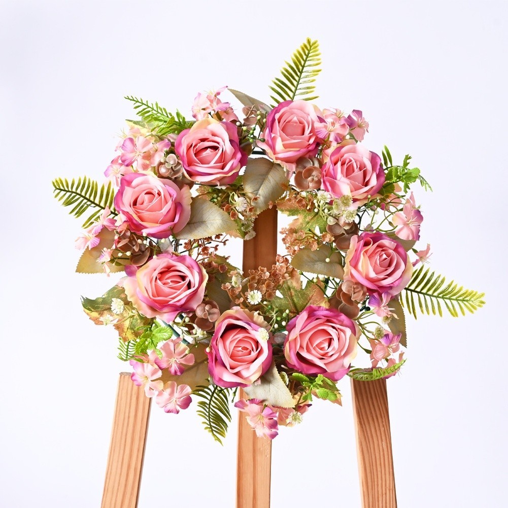 Artificial Silk Wreath 35cm with Realistic Roses for Spring Wedding Decor