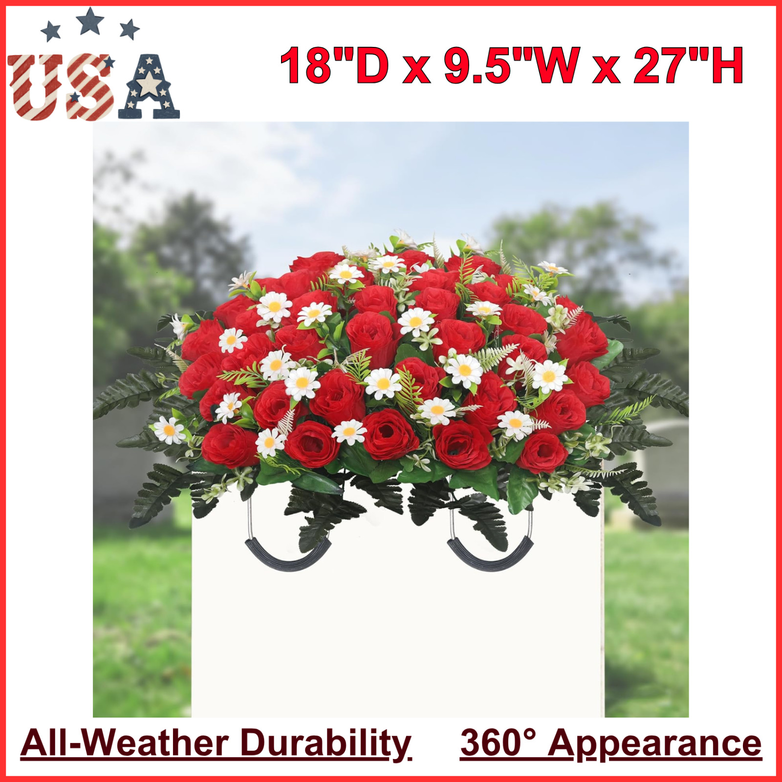Artificial Cemetery Flower Saddle Artificial Rose Memorial Flowers, Flower Decor