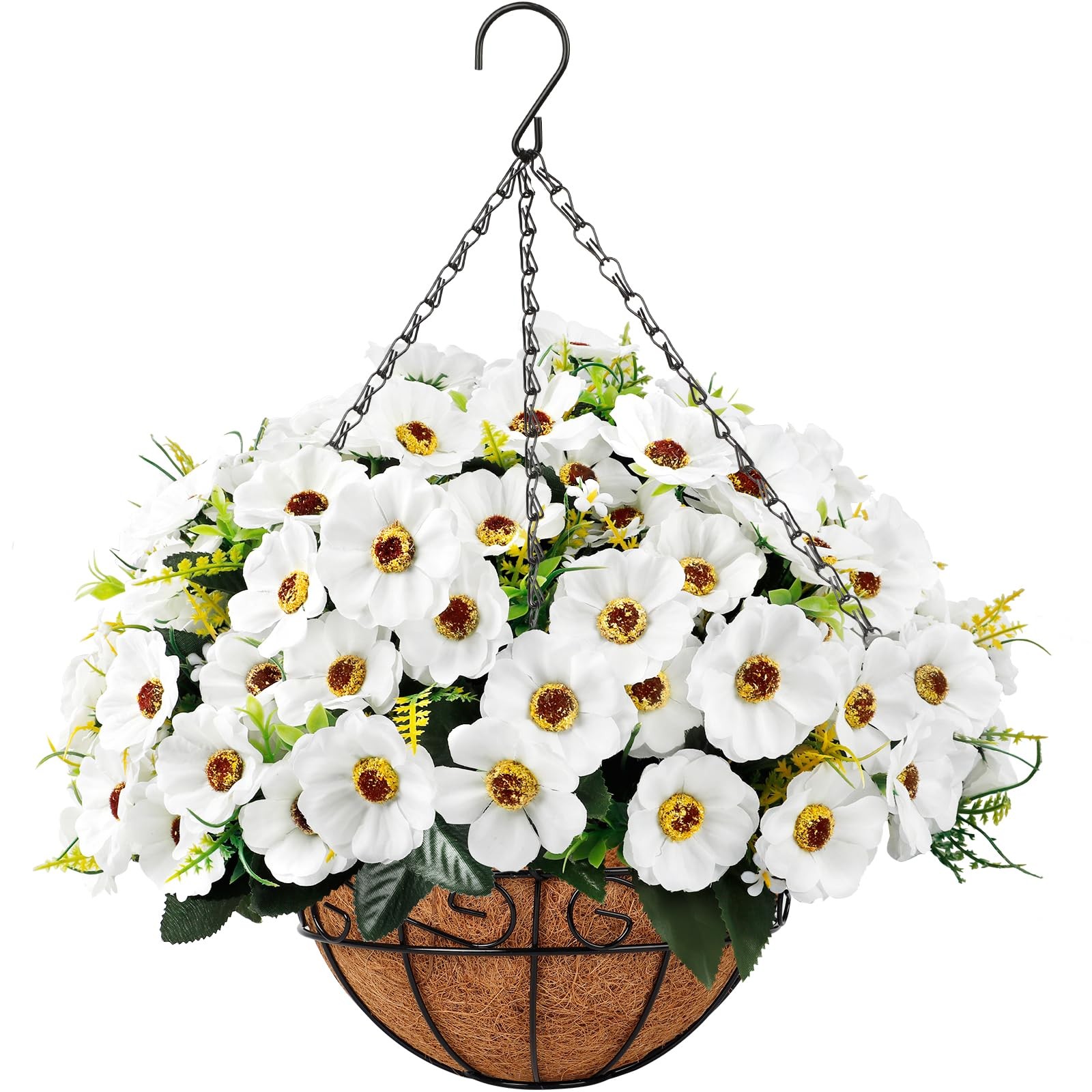 Artificial Hanging Flowers with Basket, Fake Silk Hanging Flowers in Coconut …