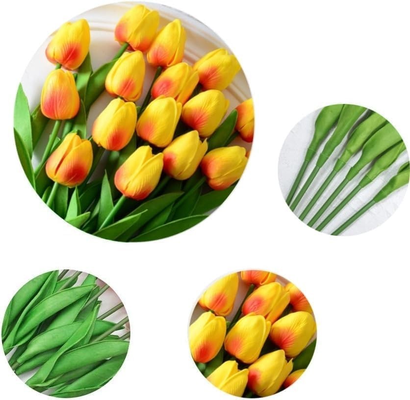 Vibrant Orange Artificial Tulips – 10 Realistic PU Flower Bouquets for Events