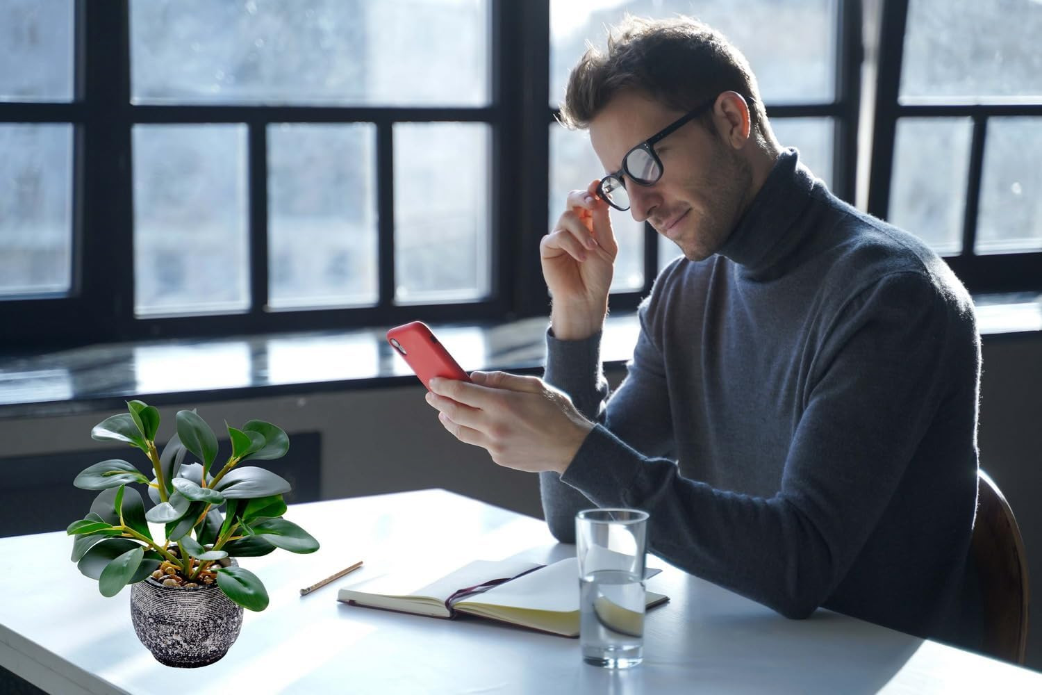 Artificial Plants Potted Real Looking Small Faux Plant with Rustic Black Cement