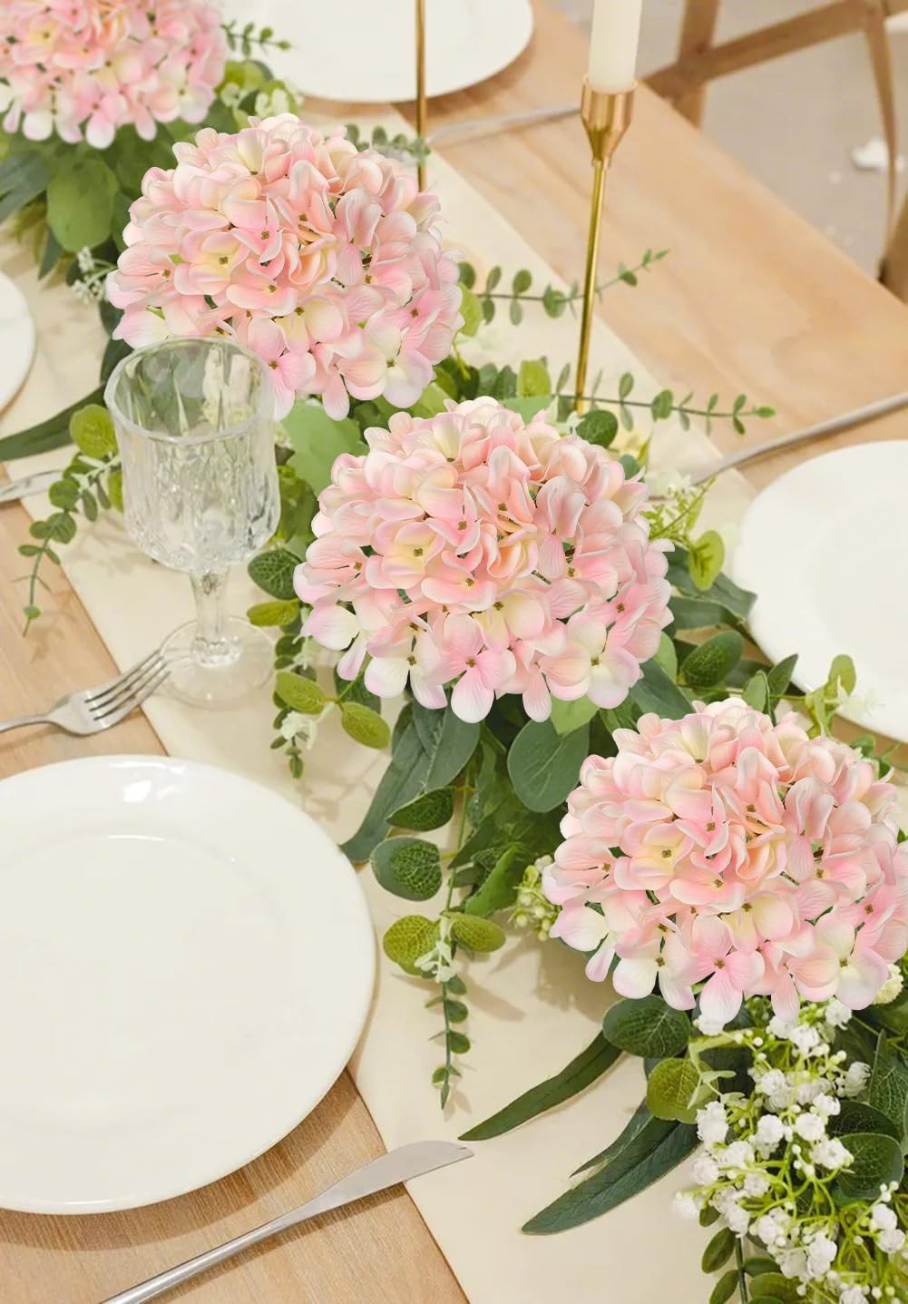 Pink Silk Hydrangea Artificial Flowers Heads 7.4inch Large Fake Hydrangea 4Pc…