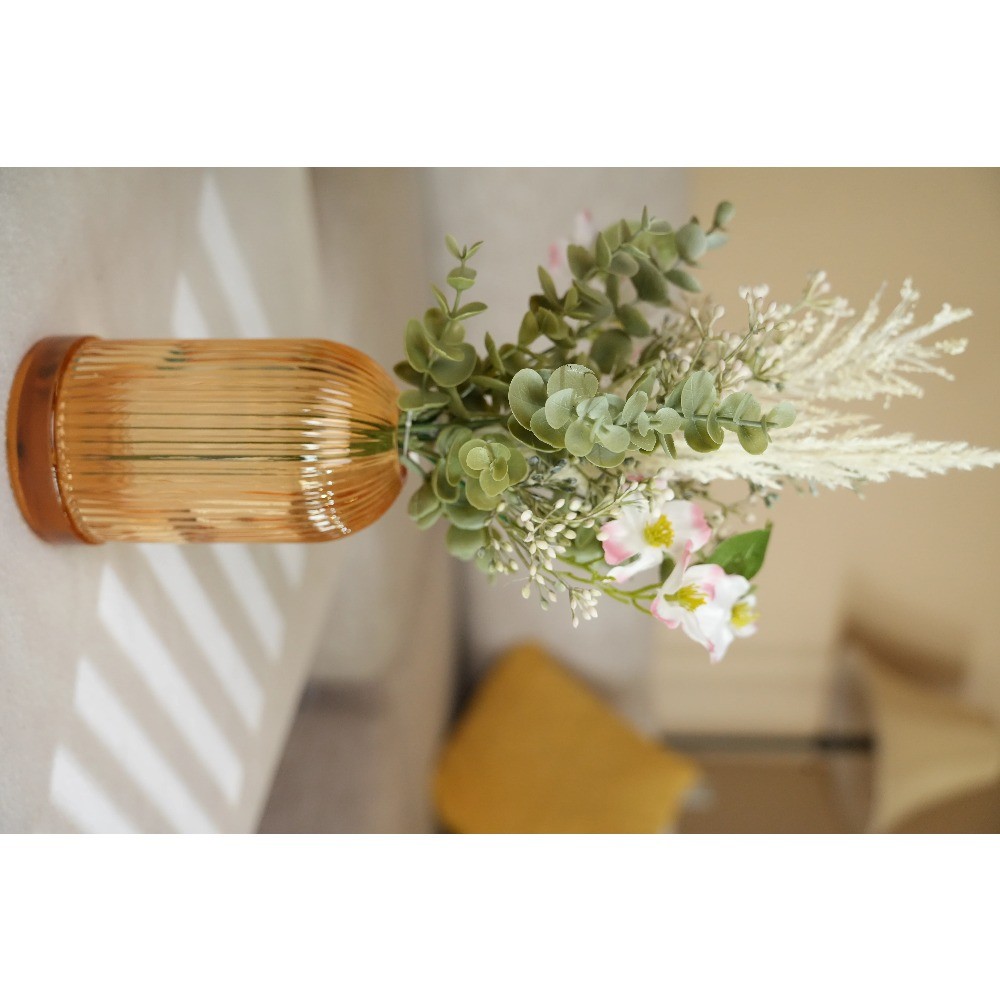 Collection White Floral Arrangement in Glass Vase 14.5 in H x 7.8 in W x 7.8 in