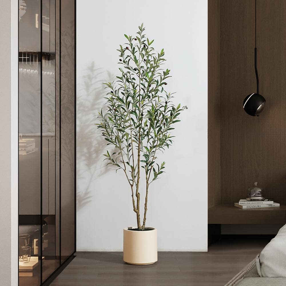 DR.Planzen 6 ft. Artificial Olive Tree, White Planter, Large Faux Silk Tree