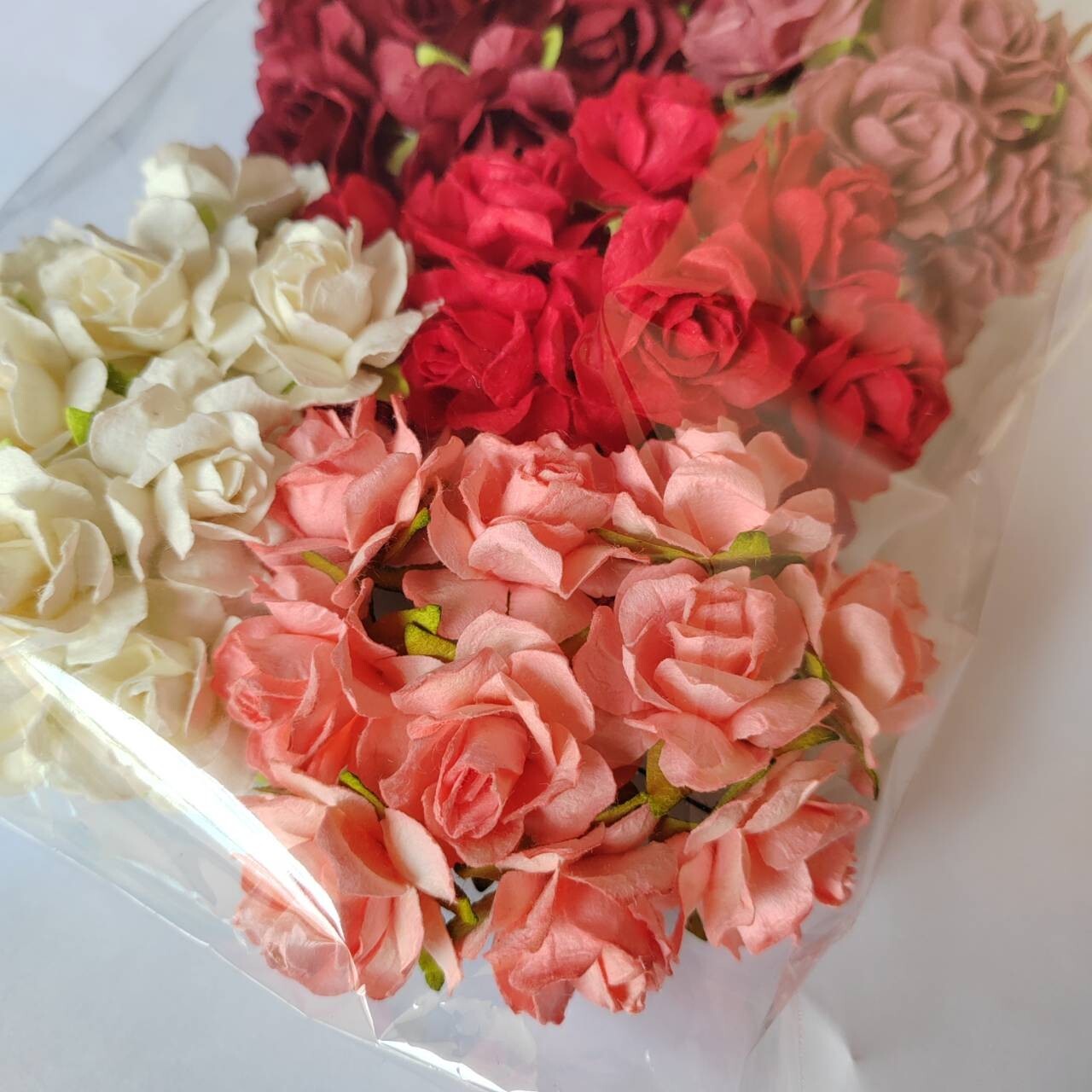 50 Mix Red Tone Artificial Flowers Rose Flower Paper Flower size 30-35 mm